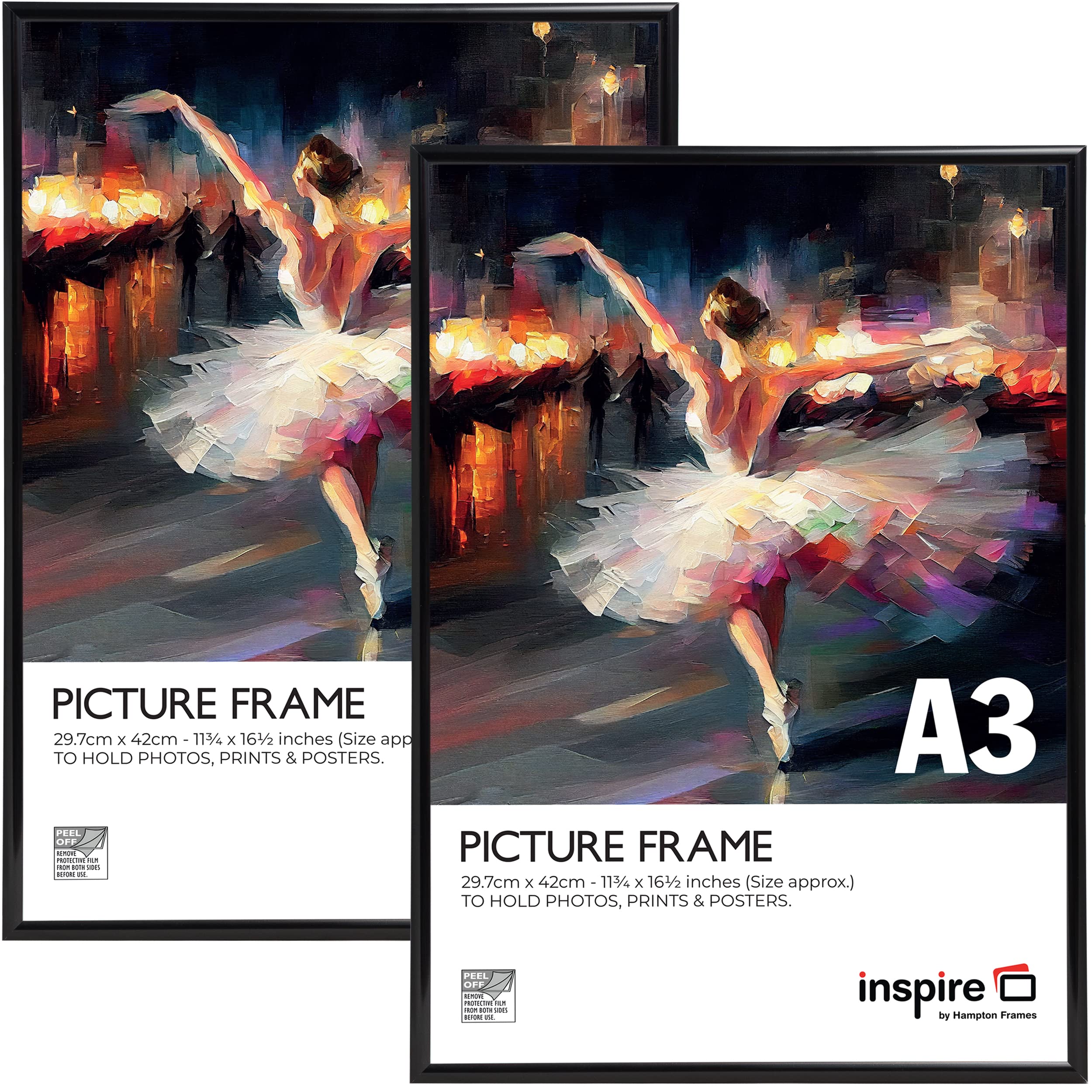 Inspire By Hampton Frames Black Inspire By Hampton Aluminium A3 (30X42cm) Poster Certificate Frame Acrylic (Non-Glass) Ibhpaafa3bblkx-Pk2