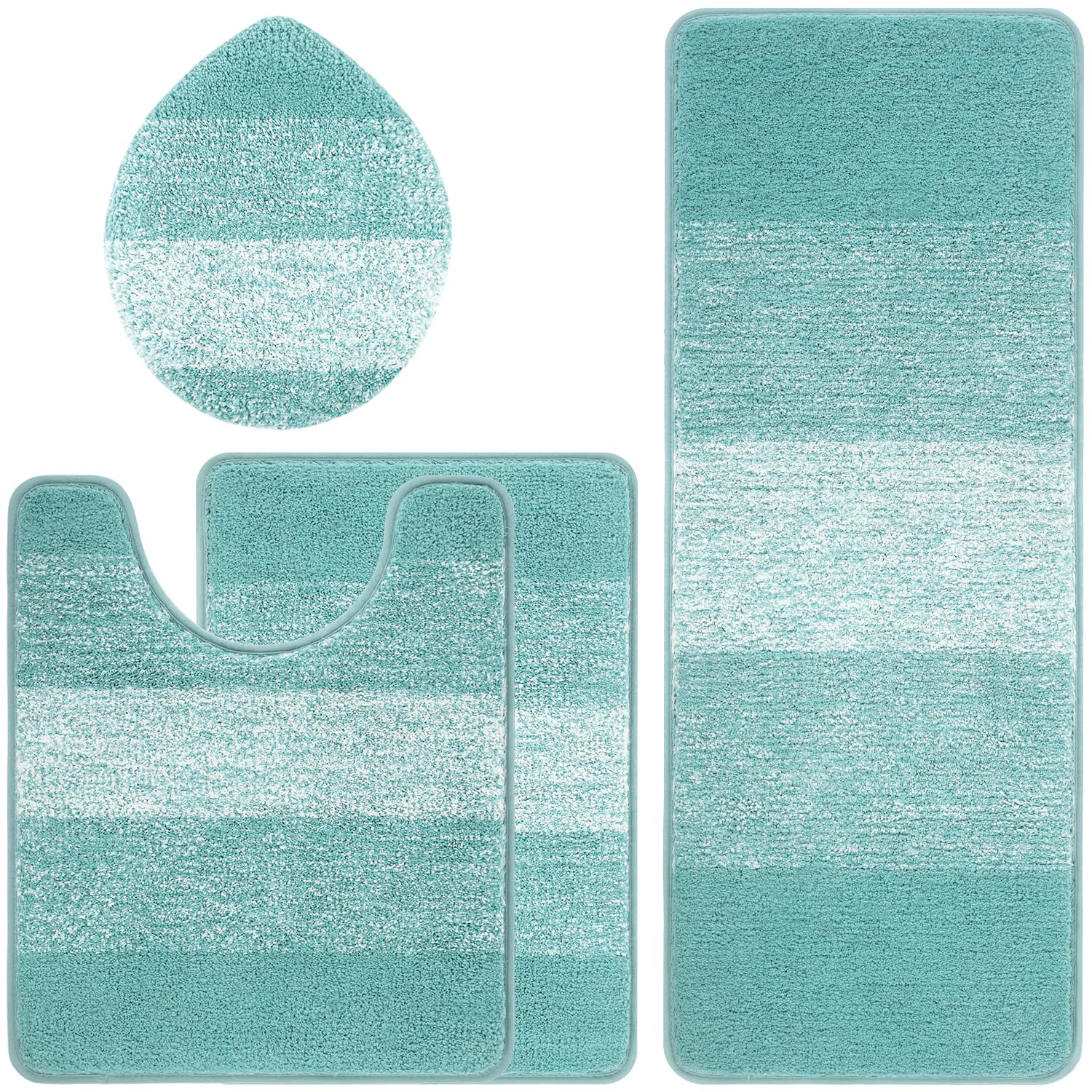 Bsmathom Badteppich-Set 4-teilig mit WC-Deckelbezug und Teppich-Set, saugfähige rutschfeste Badteppiche waschbar, weiches Hochflor-Badezimmermatten-Set mit U-förmigem Toilettenvorleger für Badezimmer,