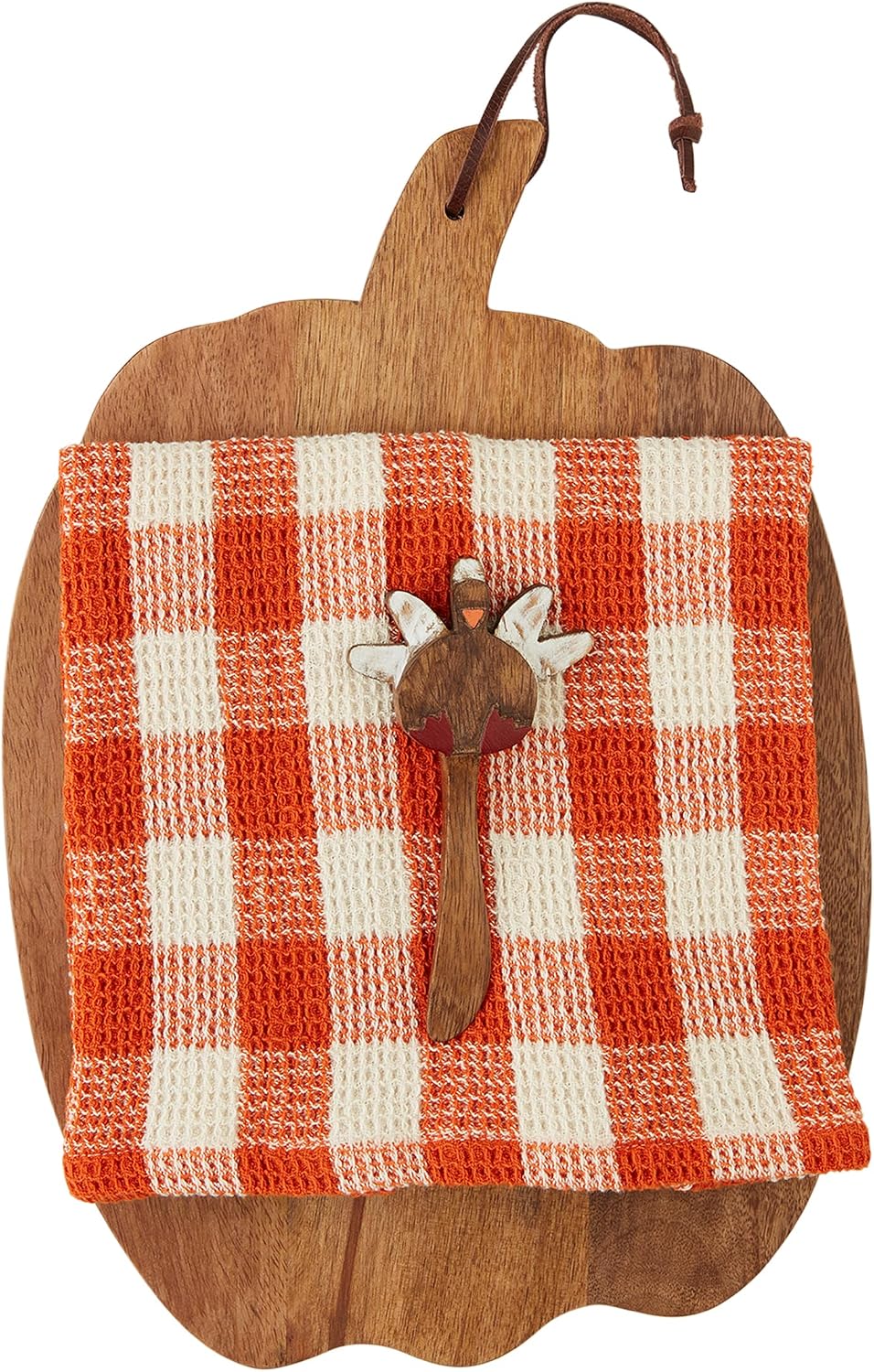 Mud Pie Pumpkin Board Set, Orange Check, board 13" x 11" | spreader 5 1/2" | towel 24" x 16"