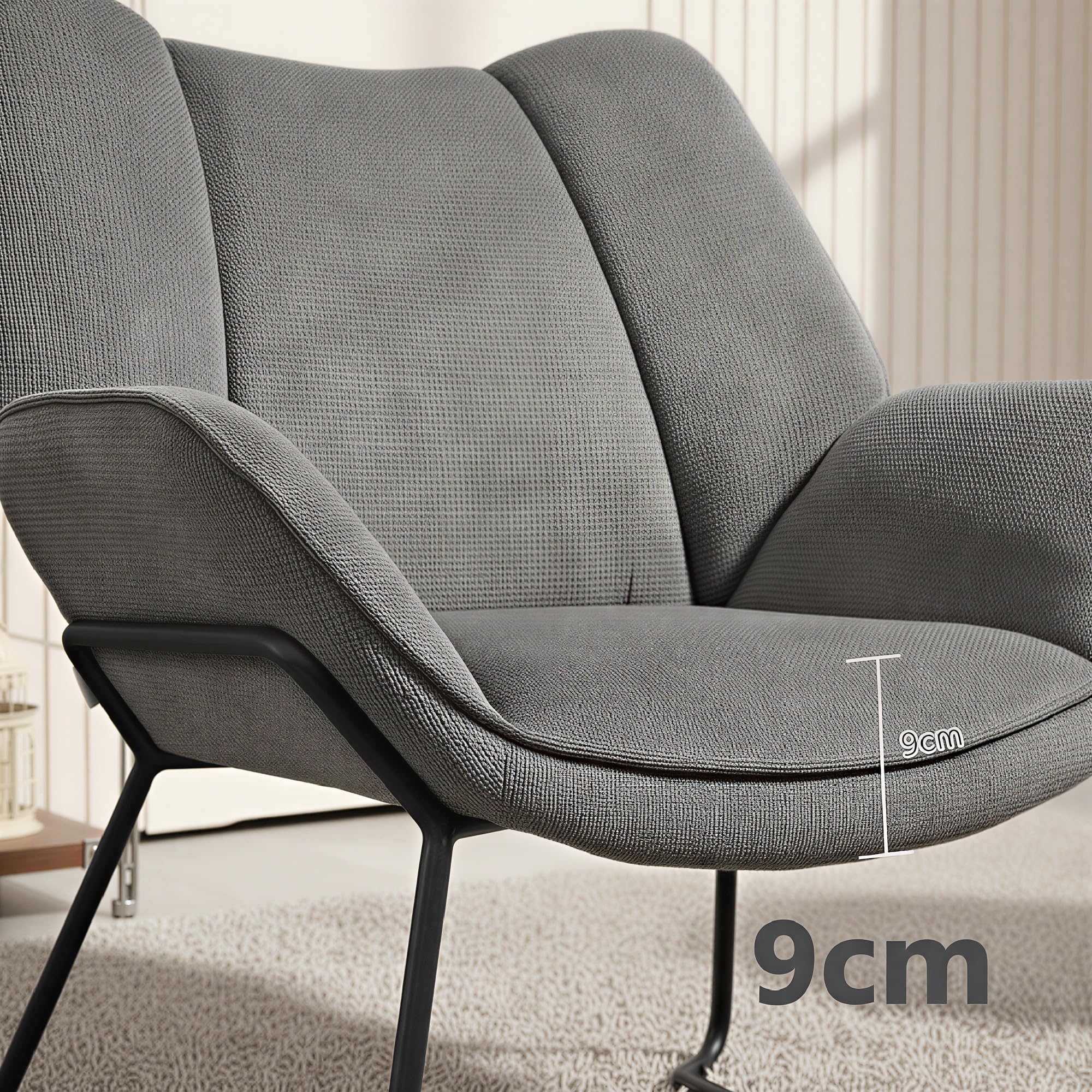 HOMCOM Poltrona d'Arredo Imbottita con Braccioli Inclinati, Poltrona da Soggiorno in Tessuto Effetto Lino e Struttura in Acciaio, 71.5x67x79 cm, Grigio