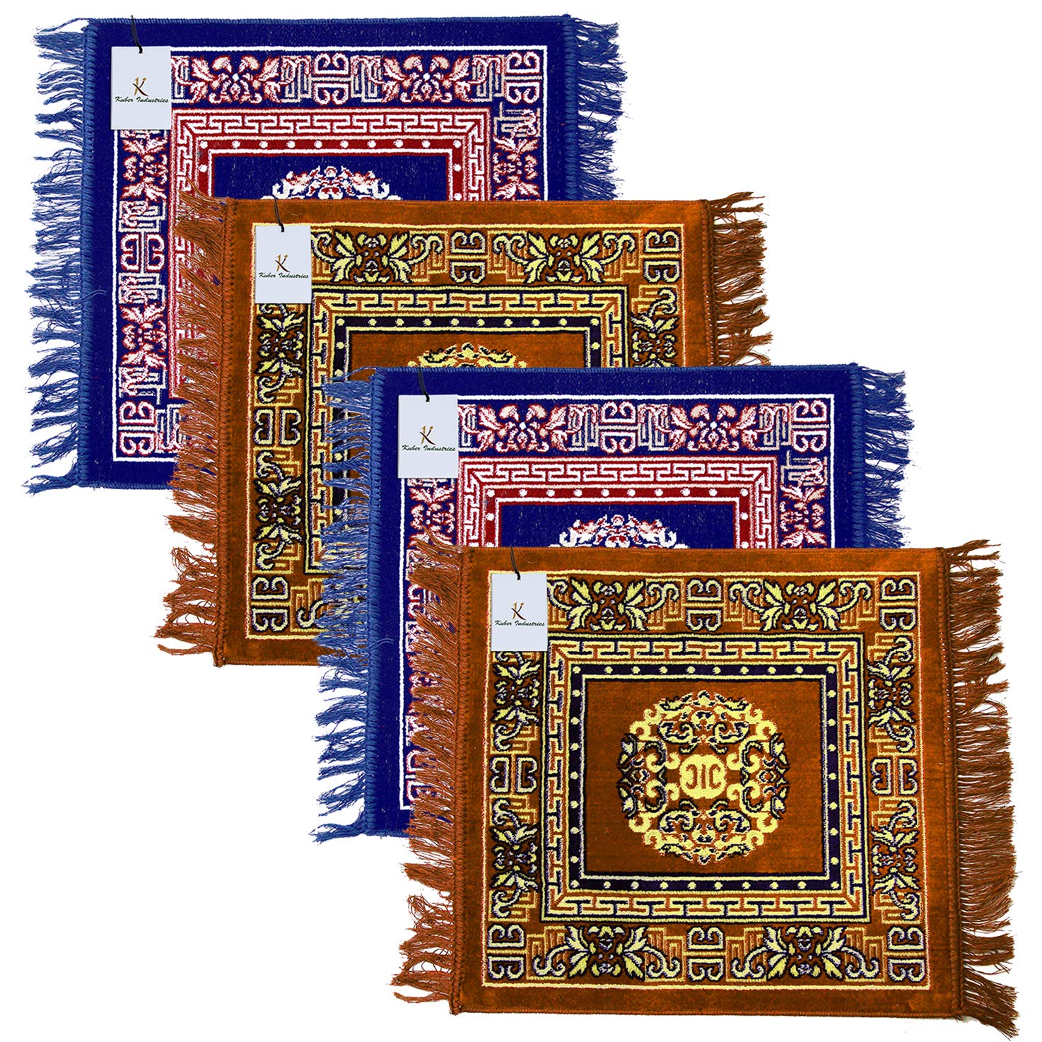 Kuber Industries 4 Pieces Velvet Prayer Mat/Aasan/Pooja Mat/Meditation Mat/Multipurpose Velvet Rug Mat 2 Ft X 2 Ft (Sky Blue & Gold) CTKTC33979, Standard-picture-26