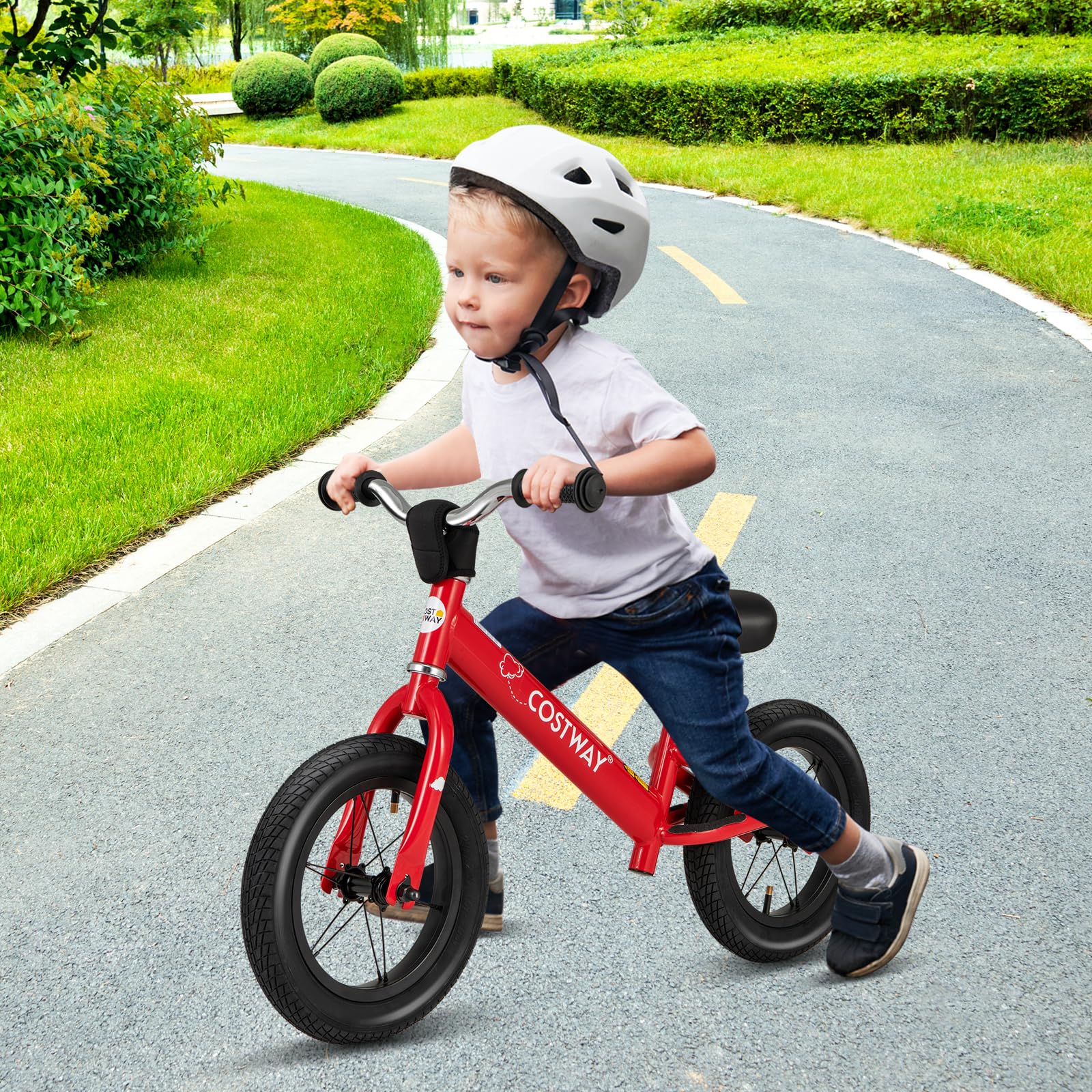 HOMGX Toddler Balance Bike, no Pedal Training Bike with Height Adjustable Seat and Handlebar, Kids Balance Bike with Inflatable Rubber Tires, Toddler Trike for 3+ Years Old Boy & Girl (Red)