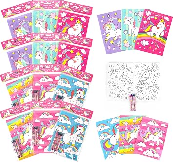 TINYMILLS Unicorn Coloring Book Set for Kids Party Favors with 12 Coloring Books and 48 Crayons Unicorn Birthday Party Favor Bag Filler Unicorn Party Carnival Prizes Classroom Rewards
