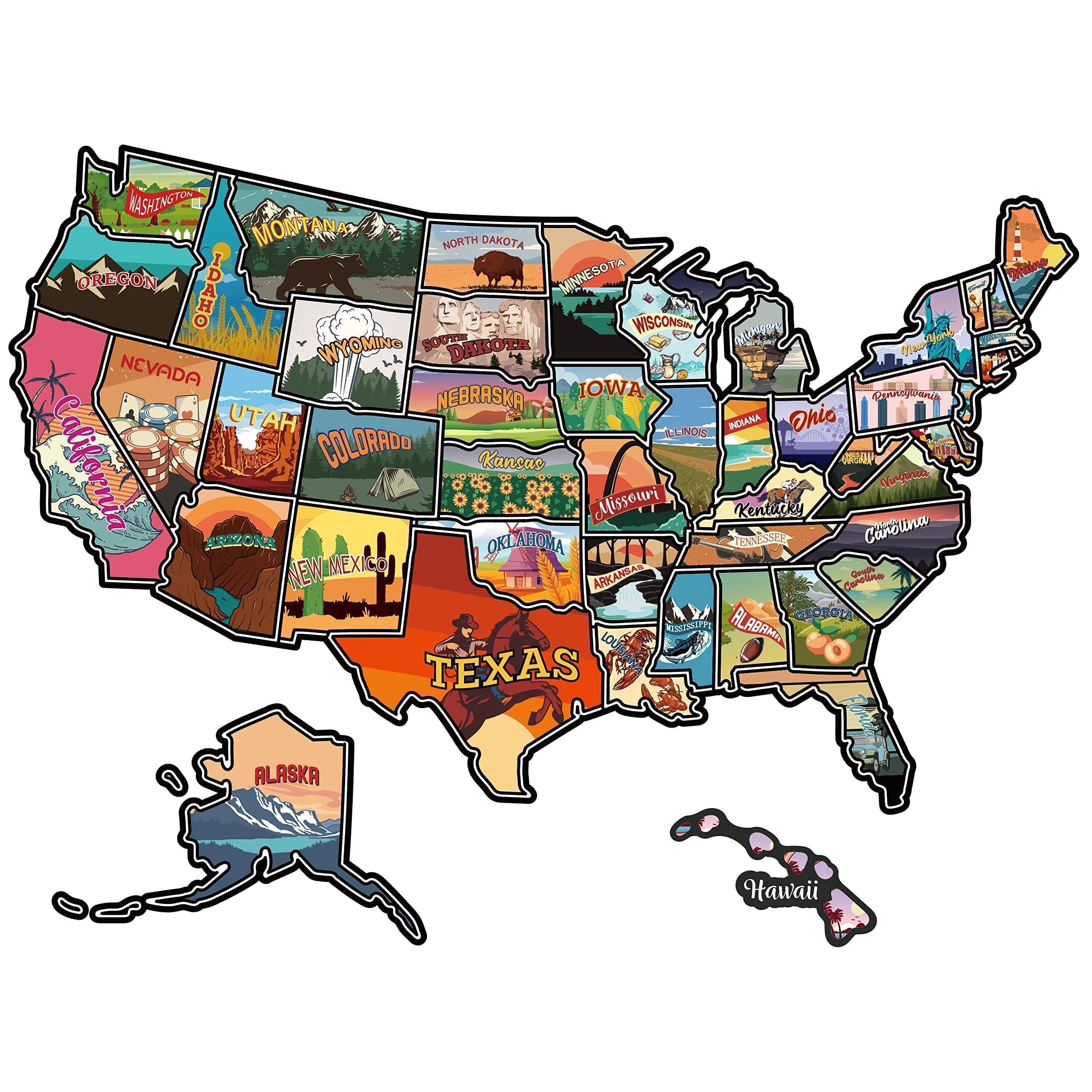 RV State Travel USA Map Sticker, United States Vinyl RV Travel Camper Trailer Map Sticker of America Waterproof Decals for Window Door Wall, USA Road Trip Decal Camper Accessories