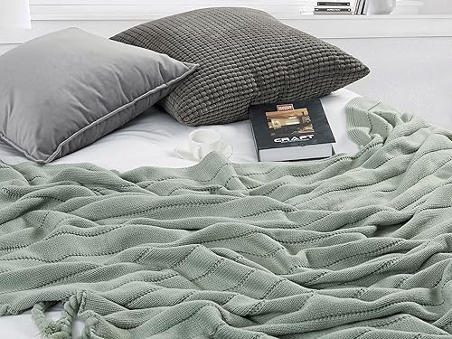 Miniatura 6 de Aormenzy Manta de punto acrílico con flecos, 50 x 60 pulgadas, con borlas, ultrasuave y transpirable, acogedora manta decorativa para sofá, cama,