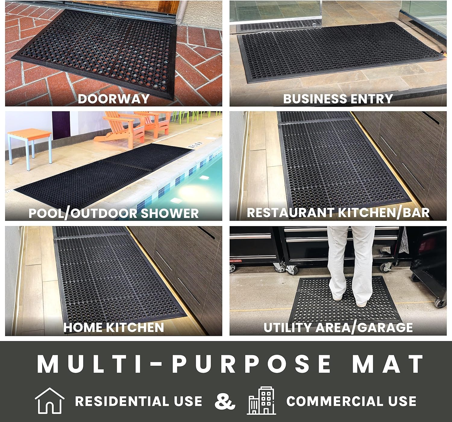 Envelor Anti Fatigue Mat Rubber Floor Mats Door Mat Non Slip Drainage Mat for Entryway, Kitchen, Restaurant, Garage, Heavy Duty Use Doormat, Commercial Floor Mat Industrial 36 x 60 Inches