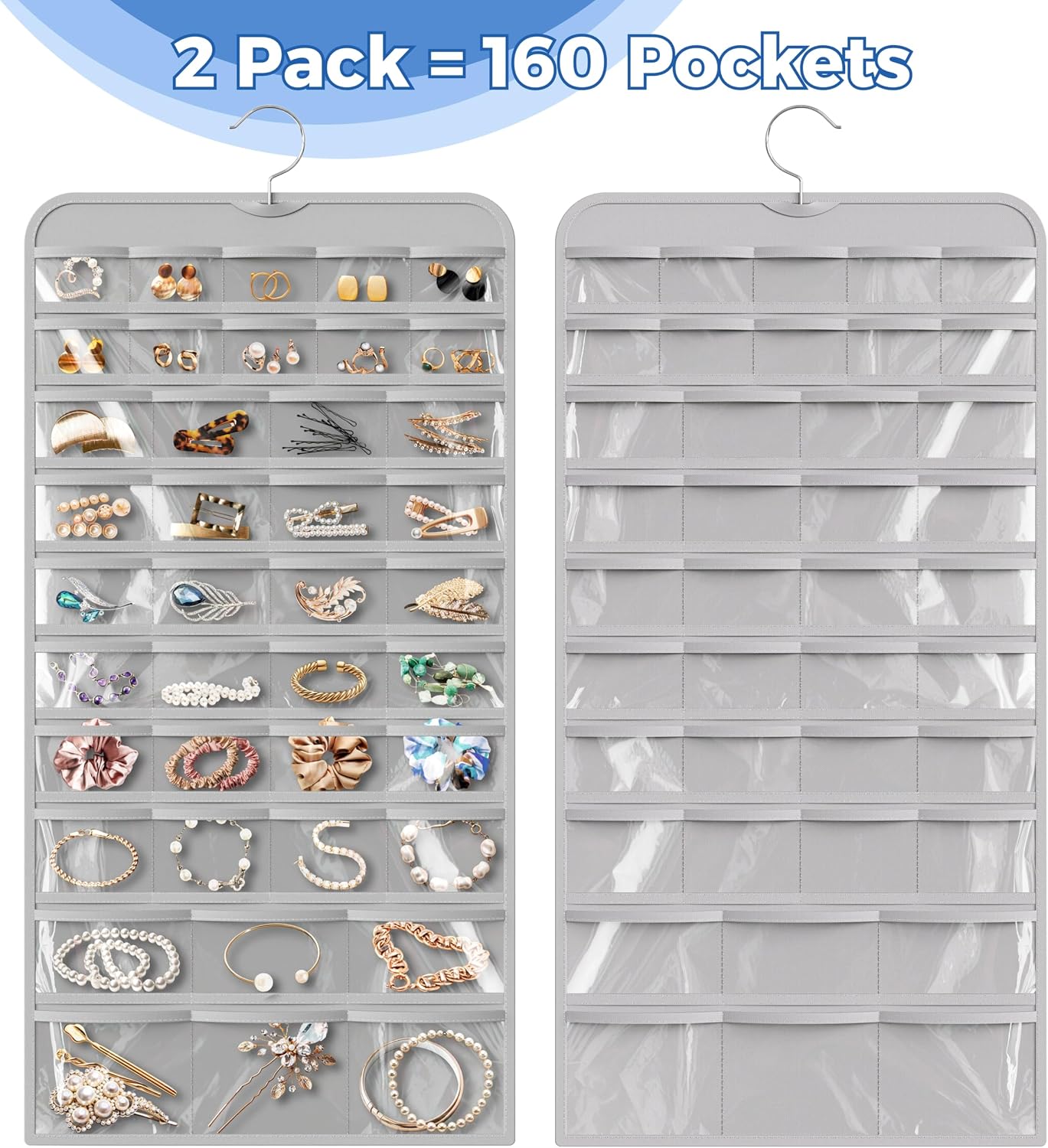 Simple Houseware 80-Pocket Hanging Jewelry Organizer with 5 Sizes, 2 Pack image 3