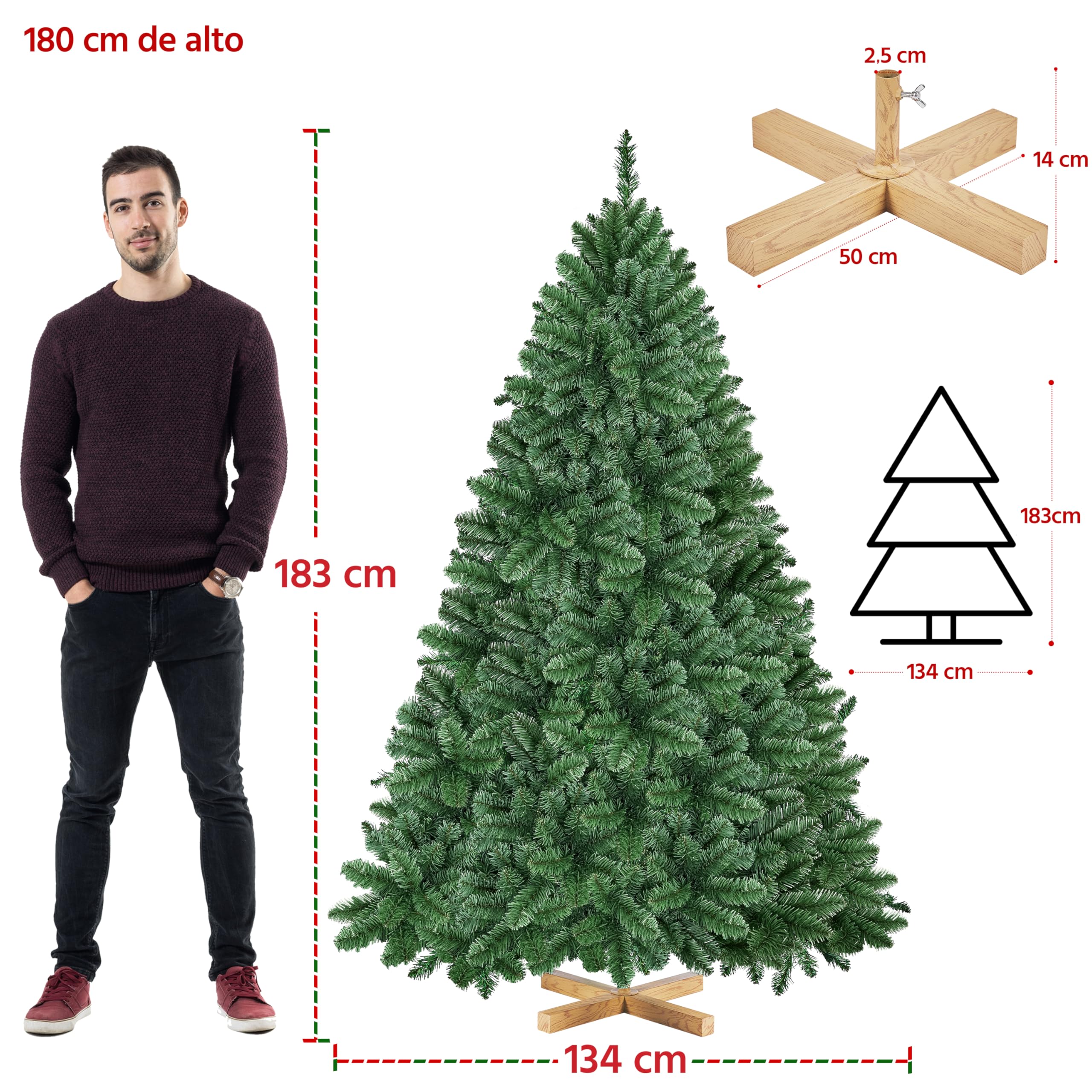 Yaheetech Árbol de Navidad Artificial de 183 cm con 903 Puntas, Resistente al Fuego, PVC, Incluye Soporte de Metal con Vetas de Madera de Abeto, Color Verde