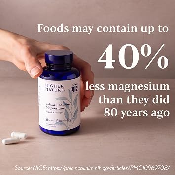 Higher Nature Atlantic Marine Magnesium Supplement 300mg - Natural Source - True Food® Formula - High Strength Magnesium Supplements - Enhance Calm, Support Bone, Muscle, Sleep & Energy - 90 Capsules