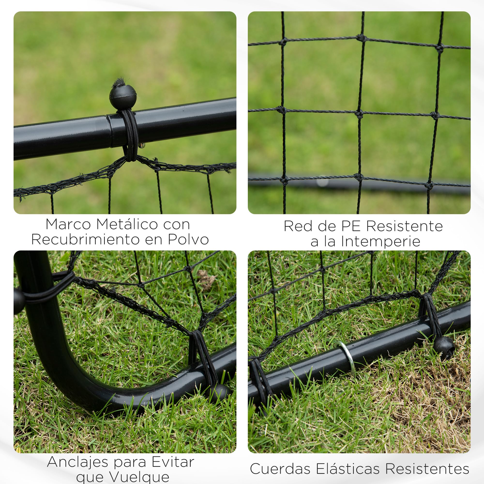 HOMCOM Red de Béisbol Red de Rebote Reboteador de Metal con Ángulo Ajustable y 20 Cuerdas Elásticas para Entrenamiento de Fútbol Tenis Deportes 96x80x96 cm
