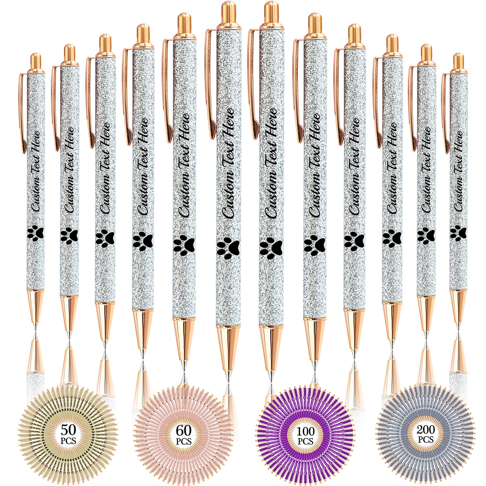 Aolun 10 Personalised Pens with Name Custom Glitter Pen Bulk Customised Retractable Ballpoint Pens with Text Message for Women Nurses Writing Birthday Business Graduation_Black Ink — image 1