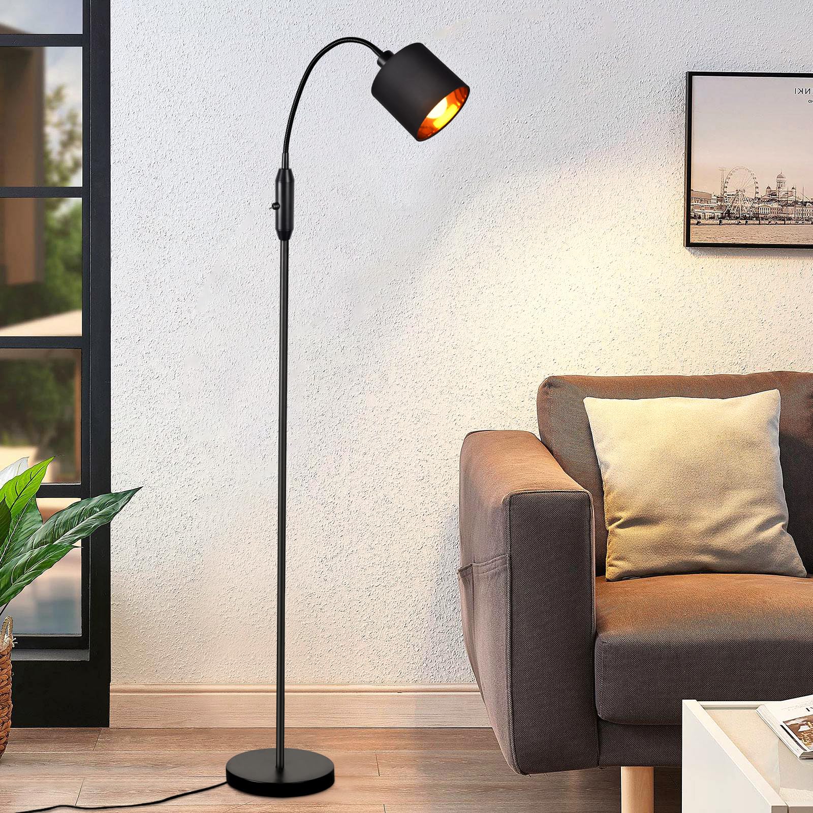 Glitzerlife Stehlampe Schwarz Leselampe Wohnzimmer Bogenlampe Vintage