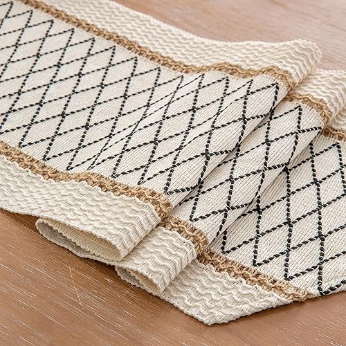 Miniatura 8 de Camino de mesa, estilo bohemio con borlas, algodón y lino, decoración del hogar de granja para sala de estar, bufandas de tocador (12 x 72 pulgadas,