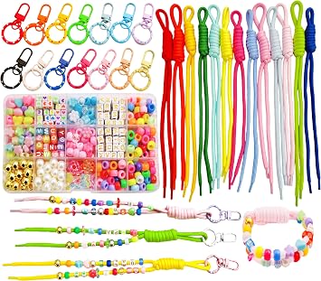 DOFE 440Pcs Beaded Keychain Kit DIY Bag Charm kit for Women. | Rainbow pony Beads,14 Paracords,Colorful Key Ring,Bag Charm,Phone Straps,Gifts for Women,Adults,DIY Craft Lovers.
