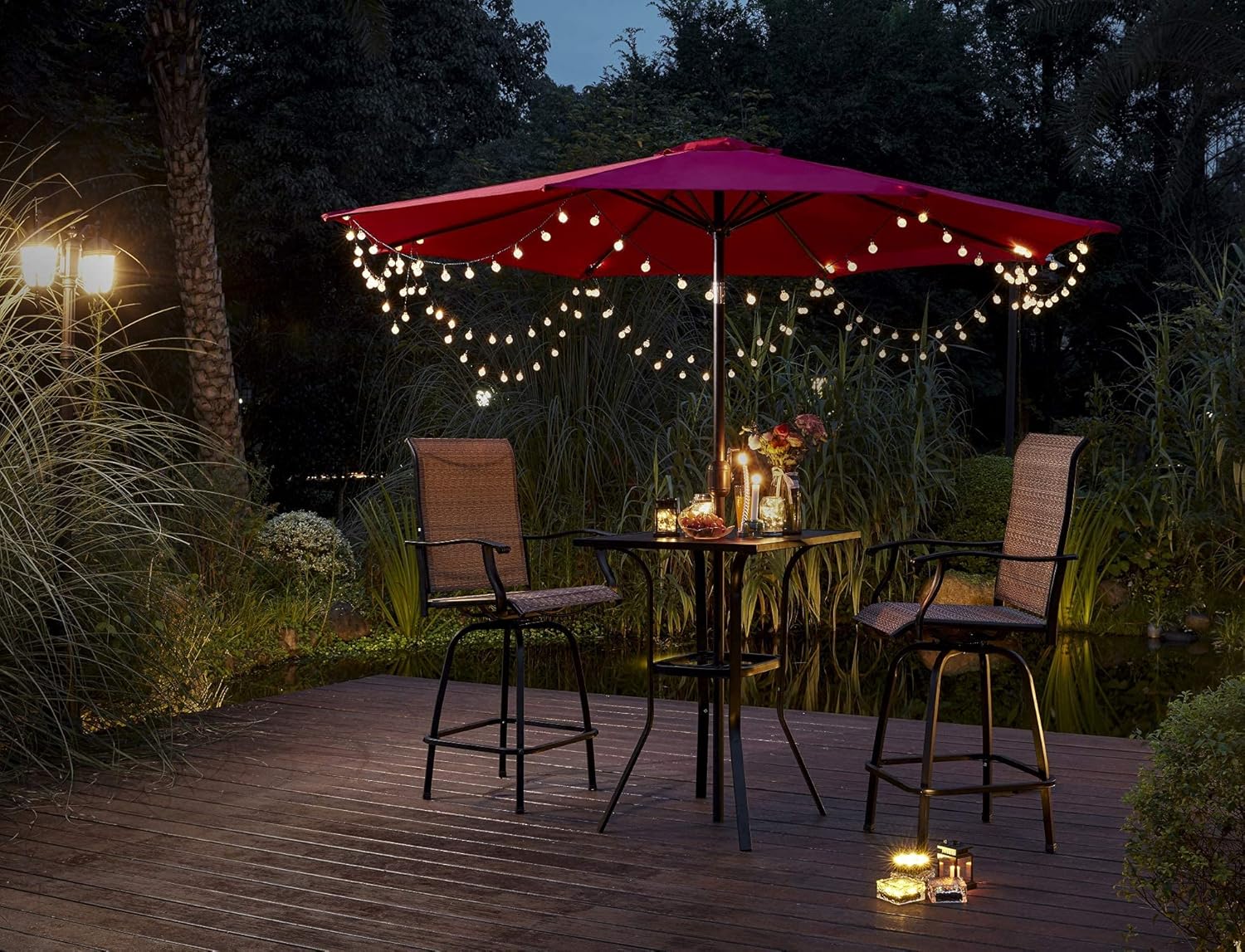 VICLLAX Outdoor Patio Bar Height Table, Metal Frame Bistro Table with Umbrella Hole : Patio, Lawn & Garden