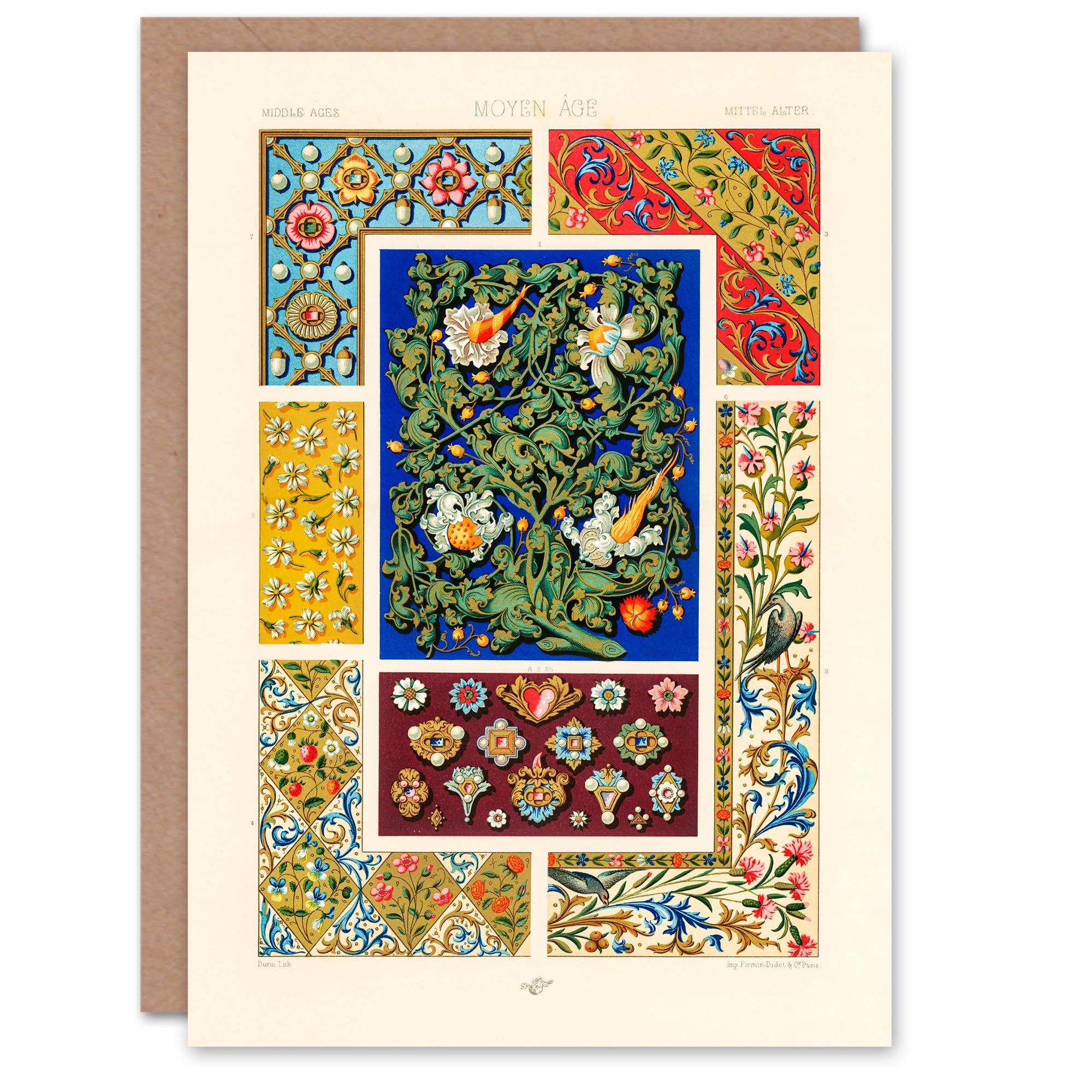 Artery8 Greeting Card - Vintage Floral Middle Ages Patterns