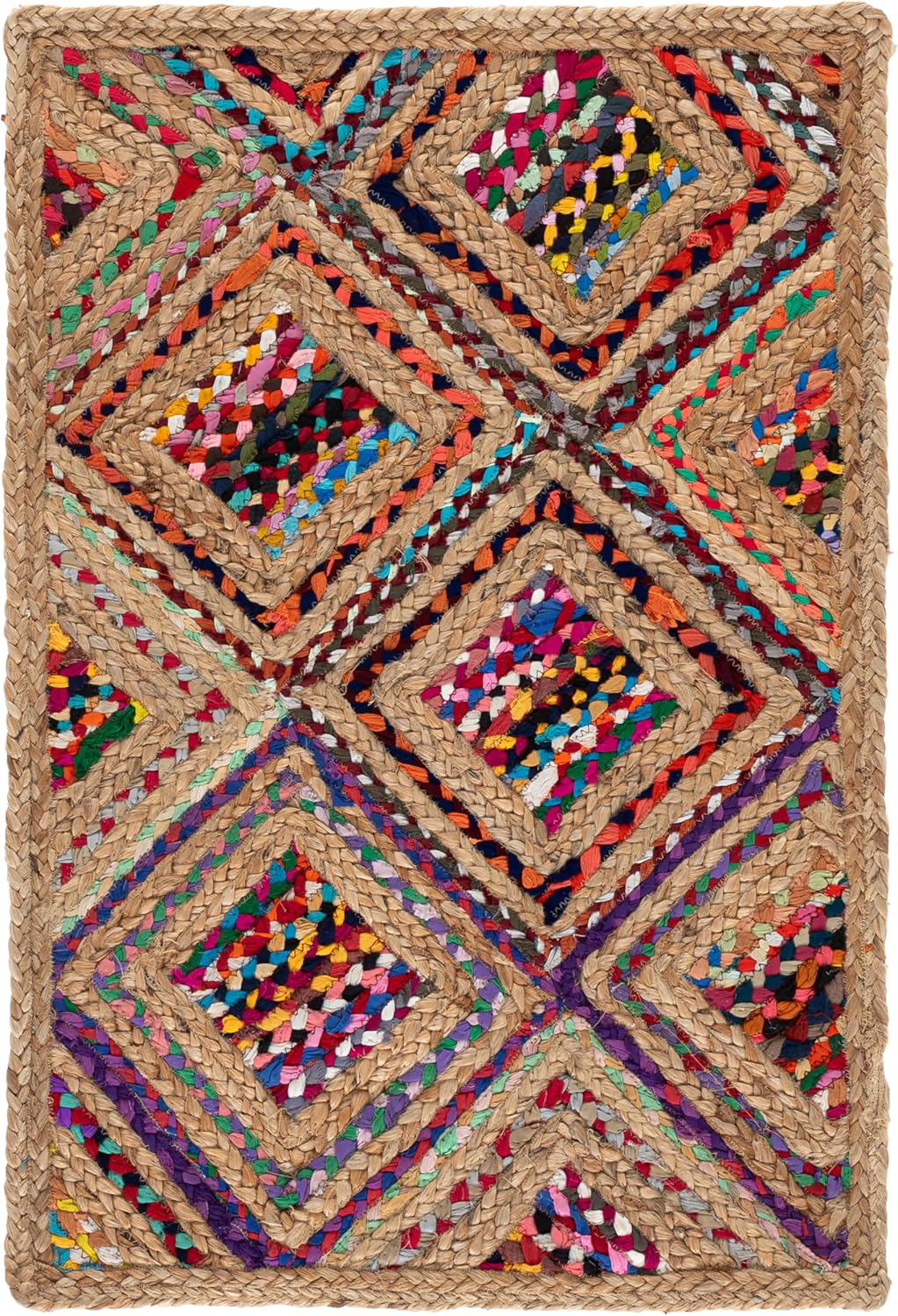 SAFAVIEH Cape Cod Collection Accent Rug - 2' x 3', Natural & Red, Handmade Flat Weave Diamond Braided Jute & Denim, Ideal for High Traffic Areas in Entryway, Living Room, Bedroom (CAP354B)