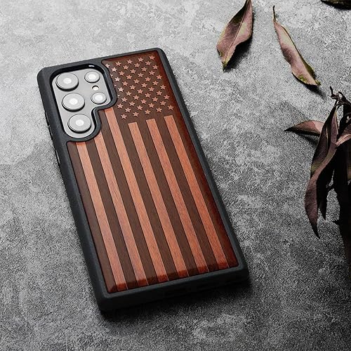 Miniatura 3 de Carveit Funda de madera para Galaxy S24 Ultra 2024 madera natural y TPU suave negro a prueba de golpes, funda de madera única compatible con Samsung