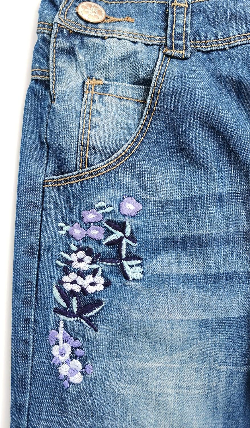 KIDSCOOL SPACE Baby Little Kids Cute Denim Embroidered Fashion Jean Overalls - Image 4