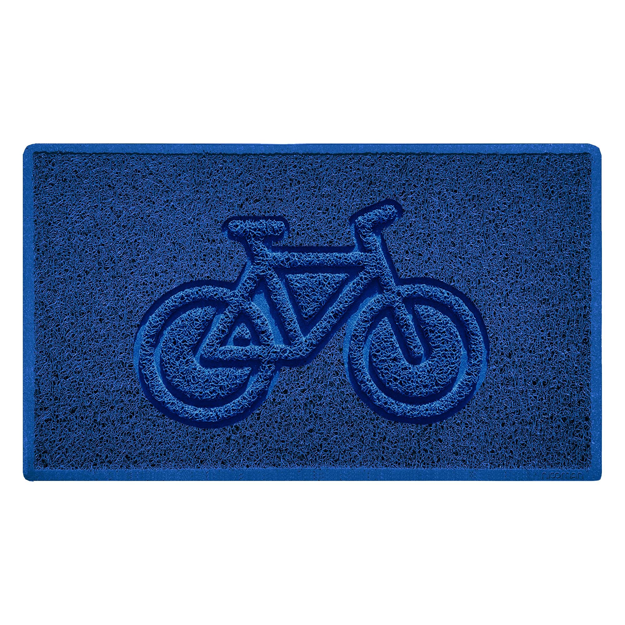 Nicoman Bike Embossed Shape Door Mat Dirt-Trapper Washable Barrier Doormat-(Use Indoor or Sheltered Outdoor)-(75x44cm/29.5x17.3inches,Medium) Blue