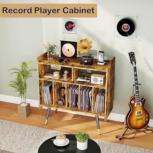 Miniatura 7 de Brown Record Player Stand Vinyl Record Player Stand with Storage, Turntables for Vinyl Records, Modern Media Console, Album Display Shelf with USB