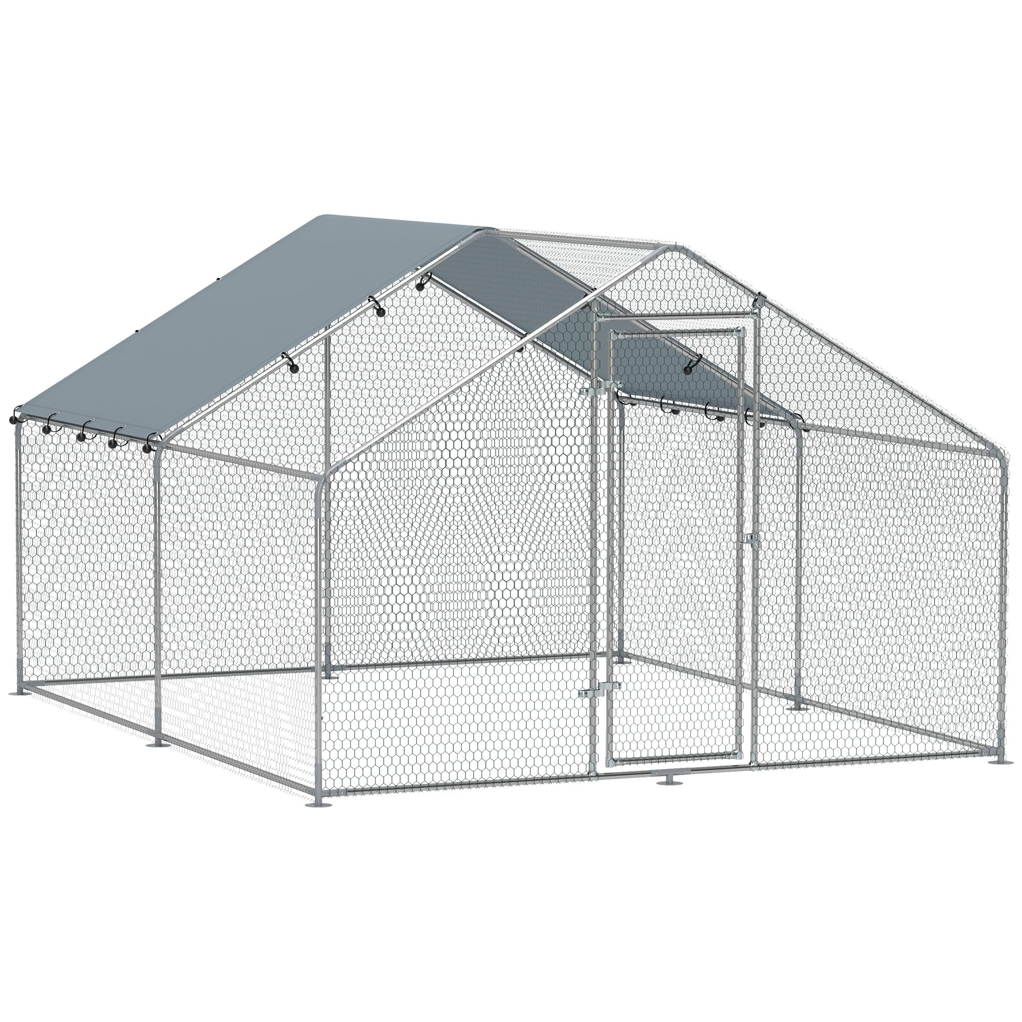 PawHut Gallinero Exterior Grande 3x3,4x1,9 m Acero Galvanizado Puerta Doble Cierre Cubierta Tela Oxford Anti-UV Impermeable para 10-15 Gallinas