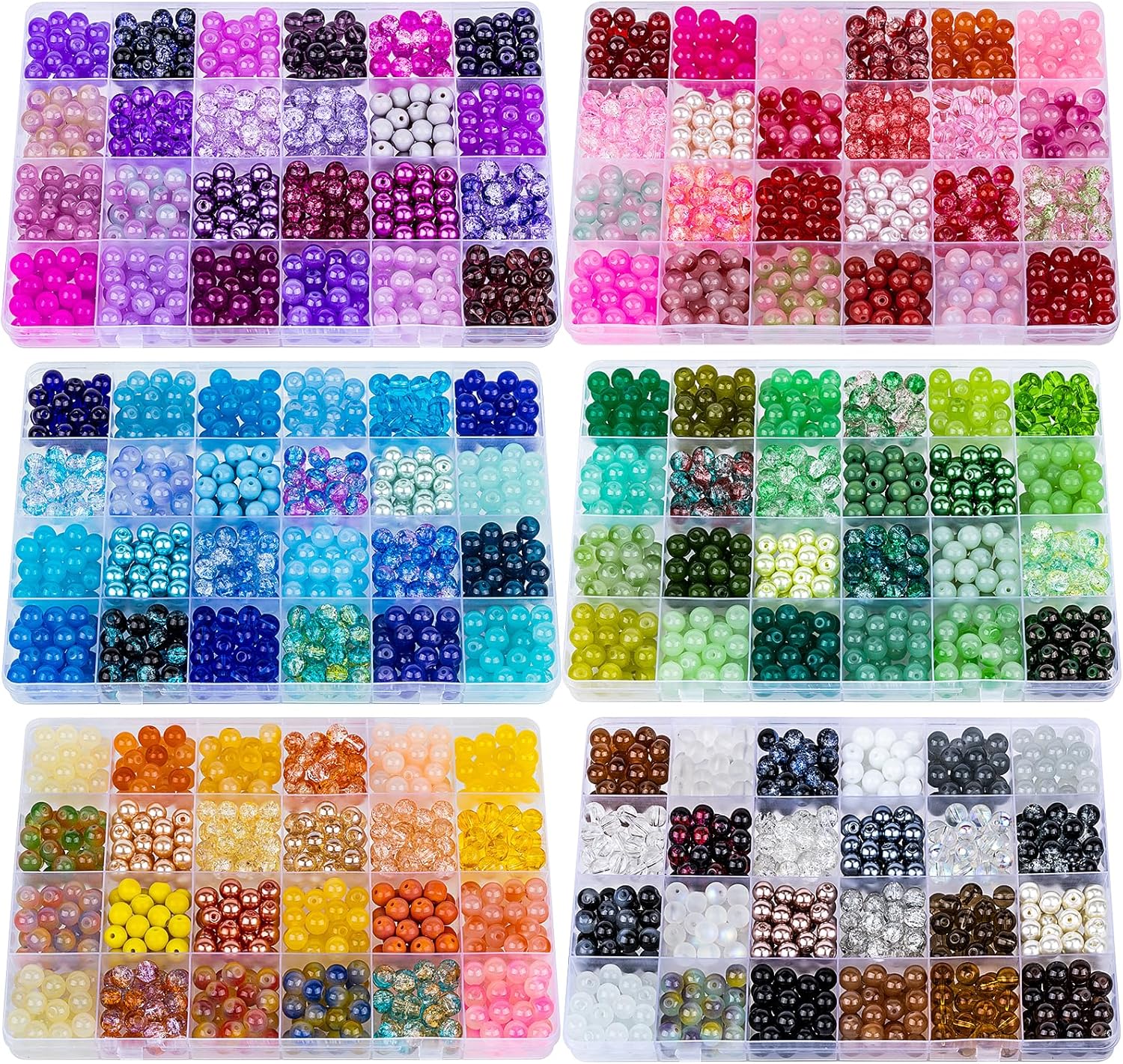 XSEINO About 3600pcs 8mm Glass Beads Making Kit,6Box-144 Colors Dreamy Series Colorful Crystal Beads for Making,DIY Crafts