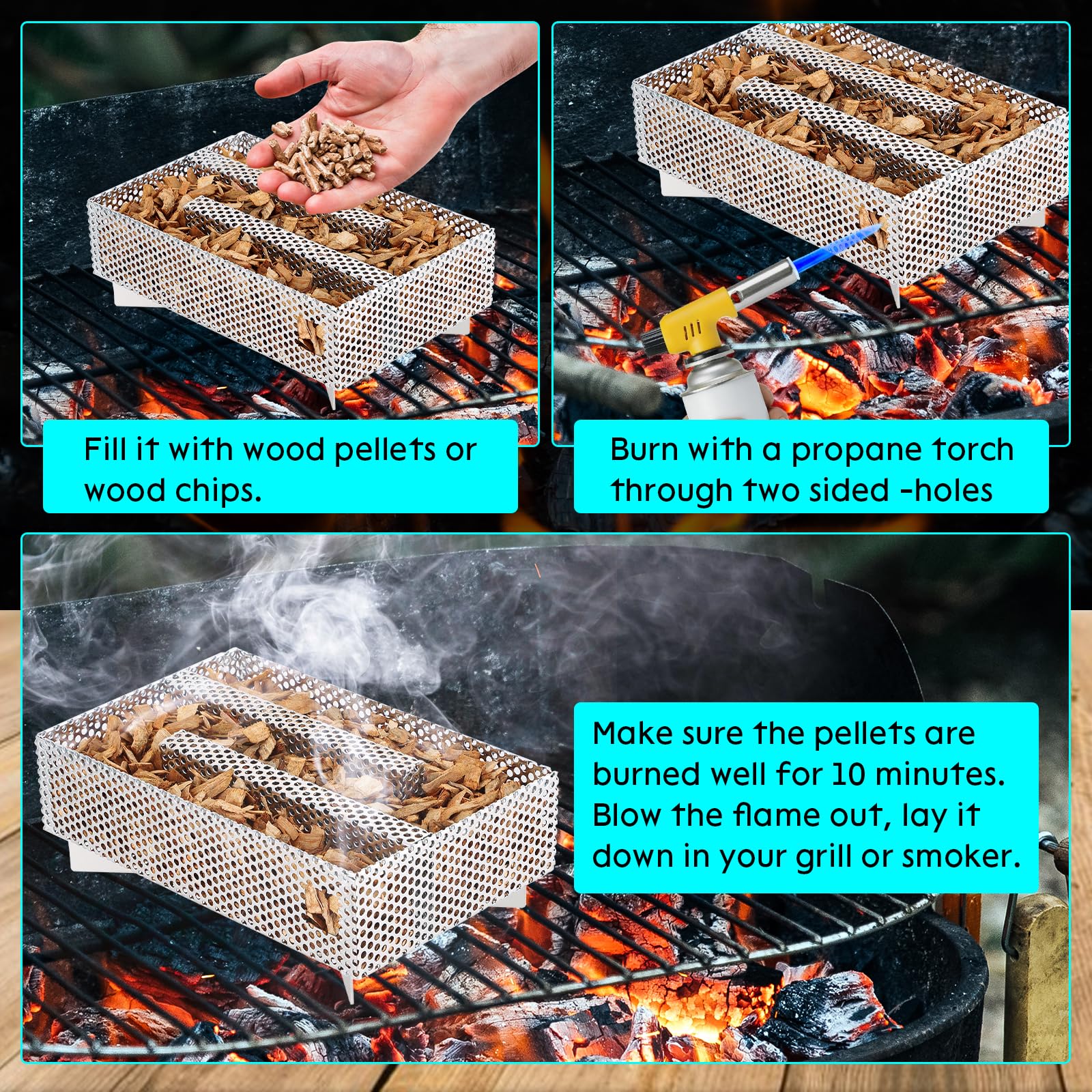 Bandeja de ahumador de pellets de 12 horas, 5 x 8 pulgadas, como tubo de humo para ahumar pellets, para ahumar carne caliente y fría, pescado, queso y cerdo, compatible con cualquier parrilla o 5