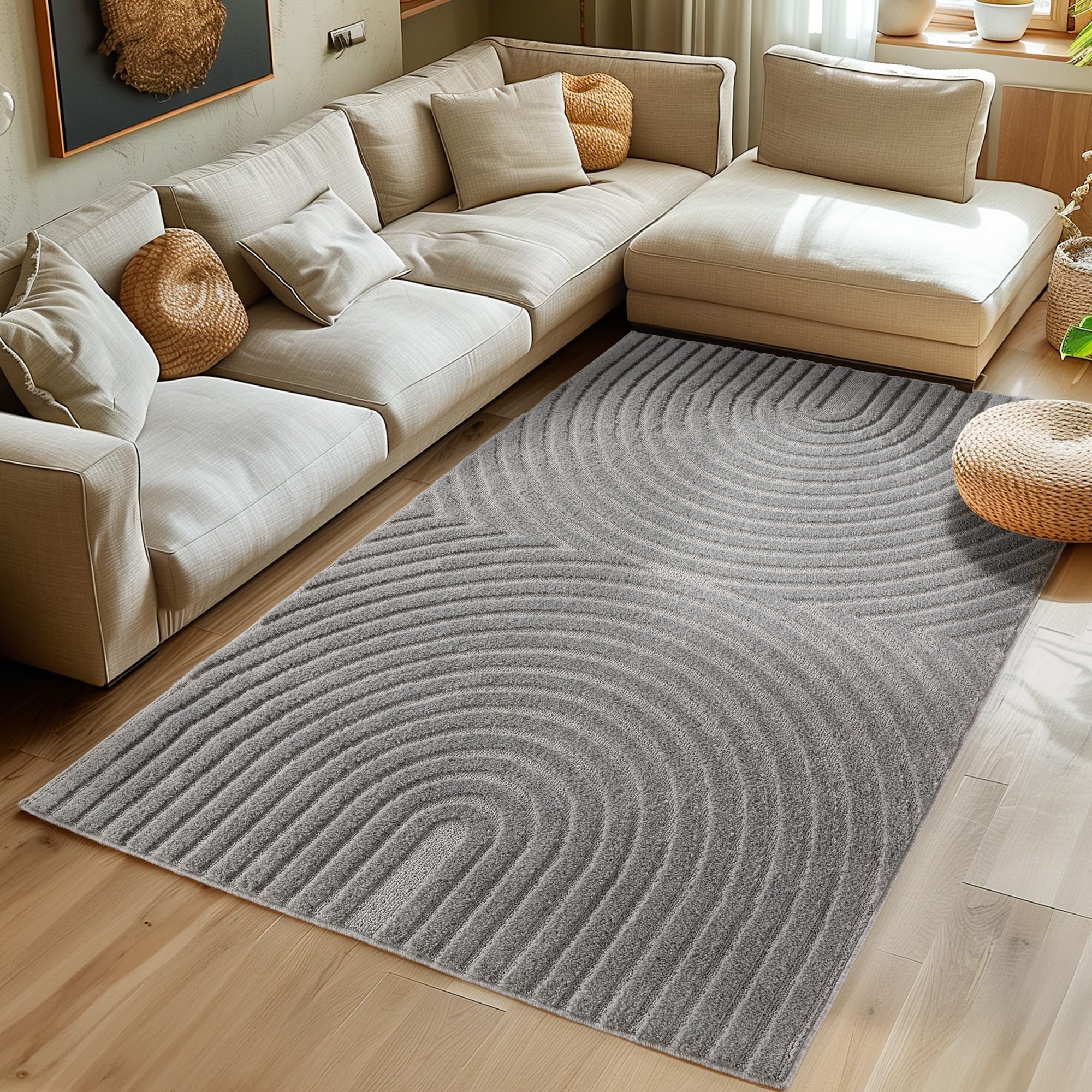 SIMPEX Teppich Hochflor Wohnzimmer Teppich, Weich & Flauschig, Skandinavisch Boho Stil, Langflor Shaggy, Pflegeleicht, Jute Rückseite