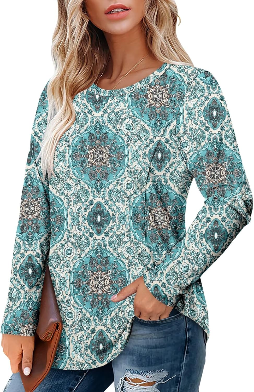 KISSMODA Women Long Sleeve Tops Dressy Casual Crew Neck Tshirts Basics Tee Work Blouses Fall Fashion Tops - Image 5