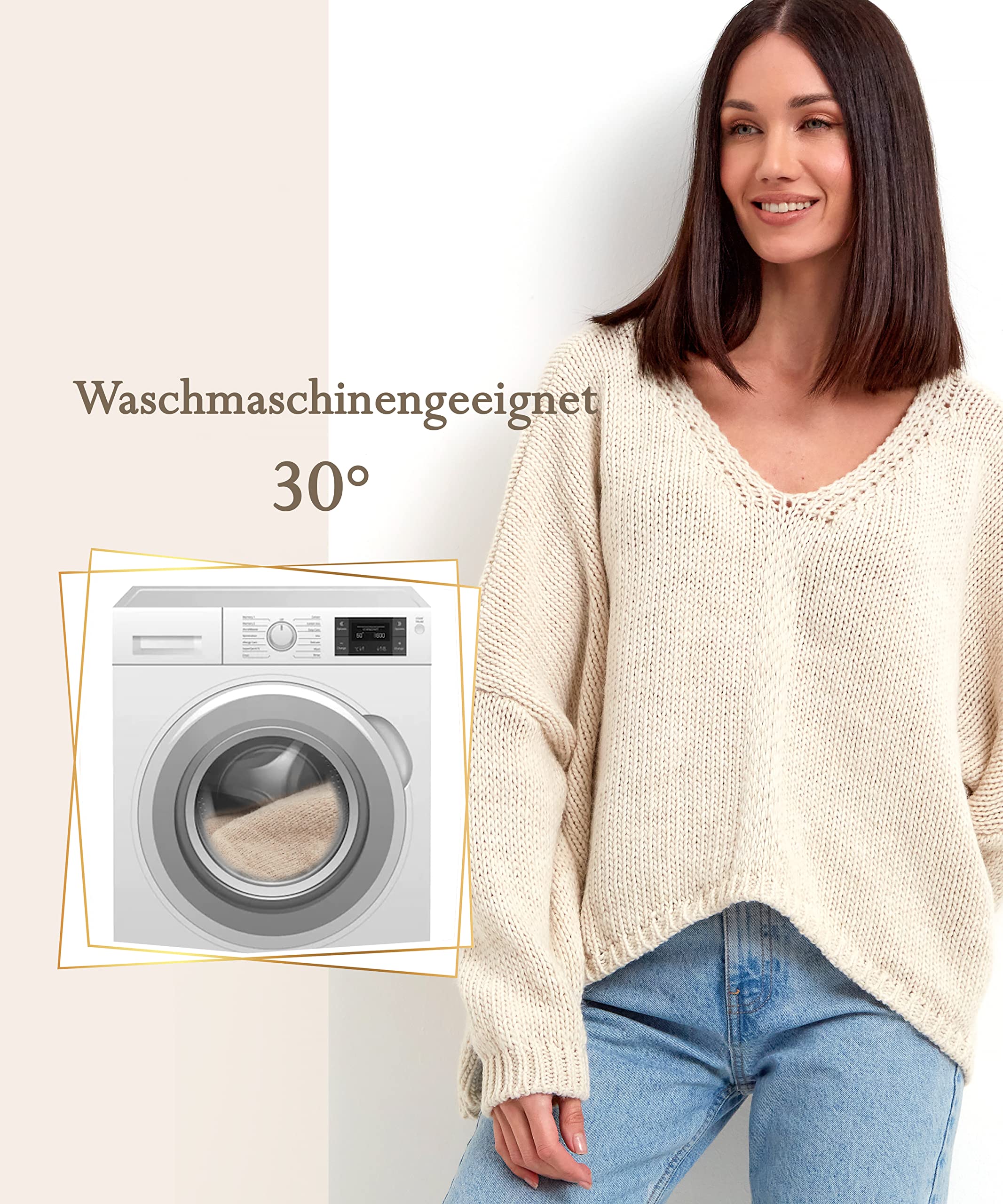 SOVENTUS FASHION Damen Strickpullover Oversize grobmaschig Pullover Damen Strick Oversize kurz Pulli Frühling Herbst V-Ausschnitt, mit oder ohne Kapuze, Grosse größen Made in Italy