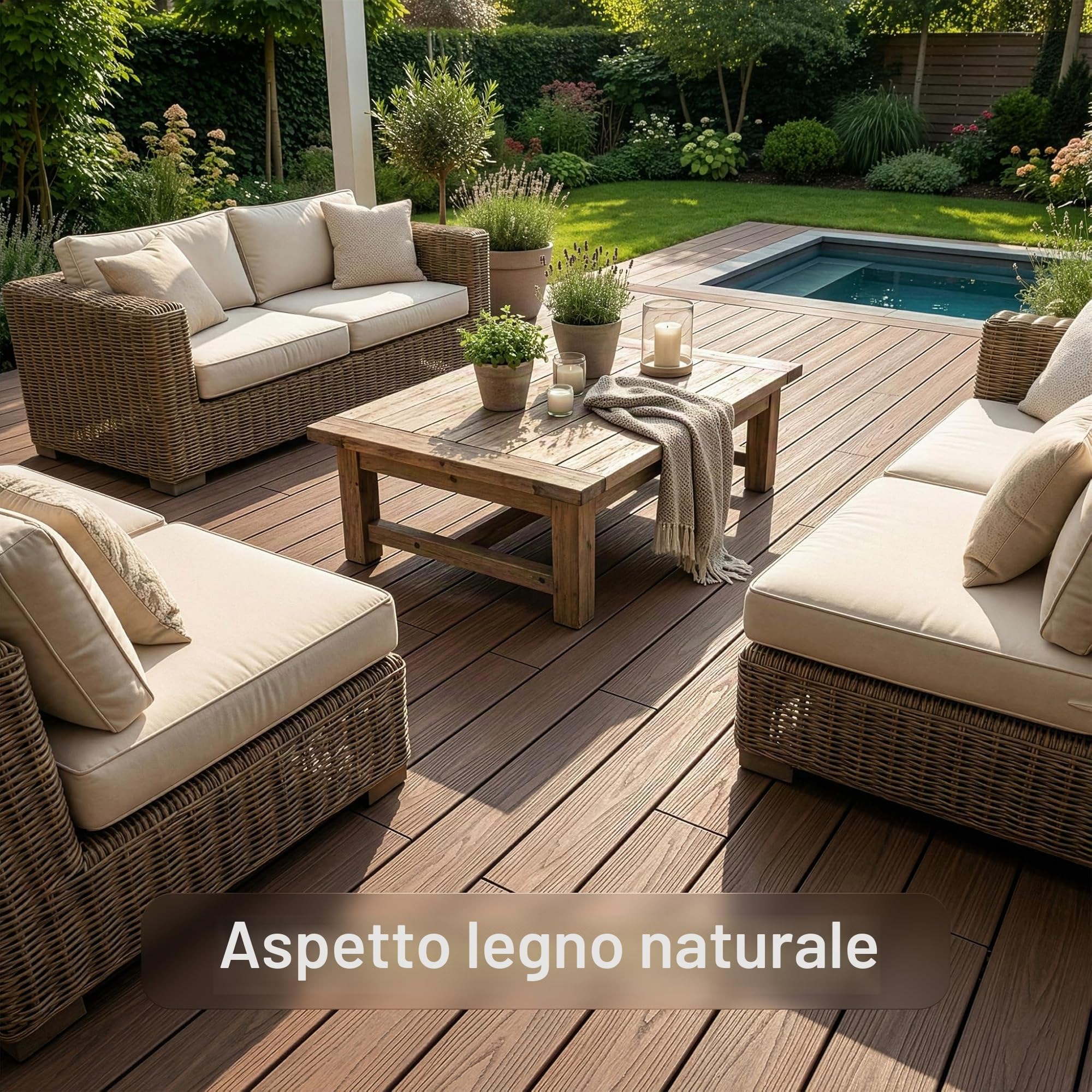 Floordirekt WPC pavimentazione per terrazza 220x14,6cm – Assi piene con camera d'aria, set completo, incl. sottostruttura & materiale di montaggio, resistente agli agenti atmosferici e ai raggi UV per