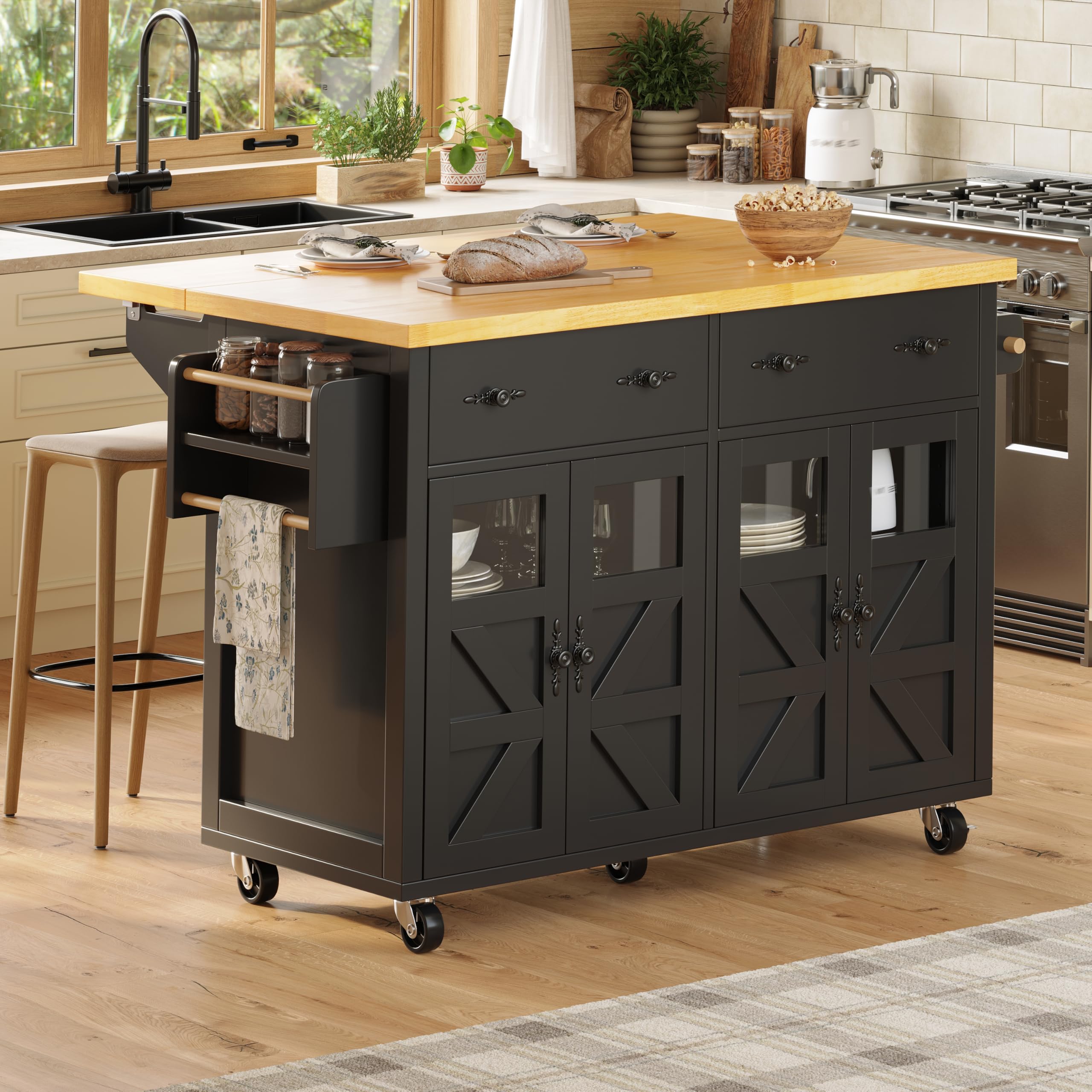 Carrito de cocina multifuncional con gran espacio de almacenamiento, plegable, con frenos