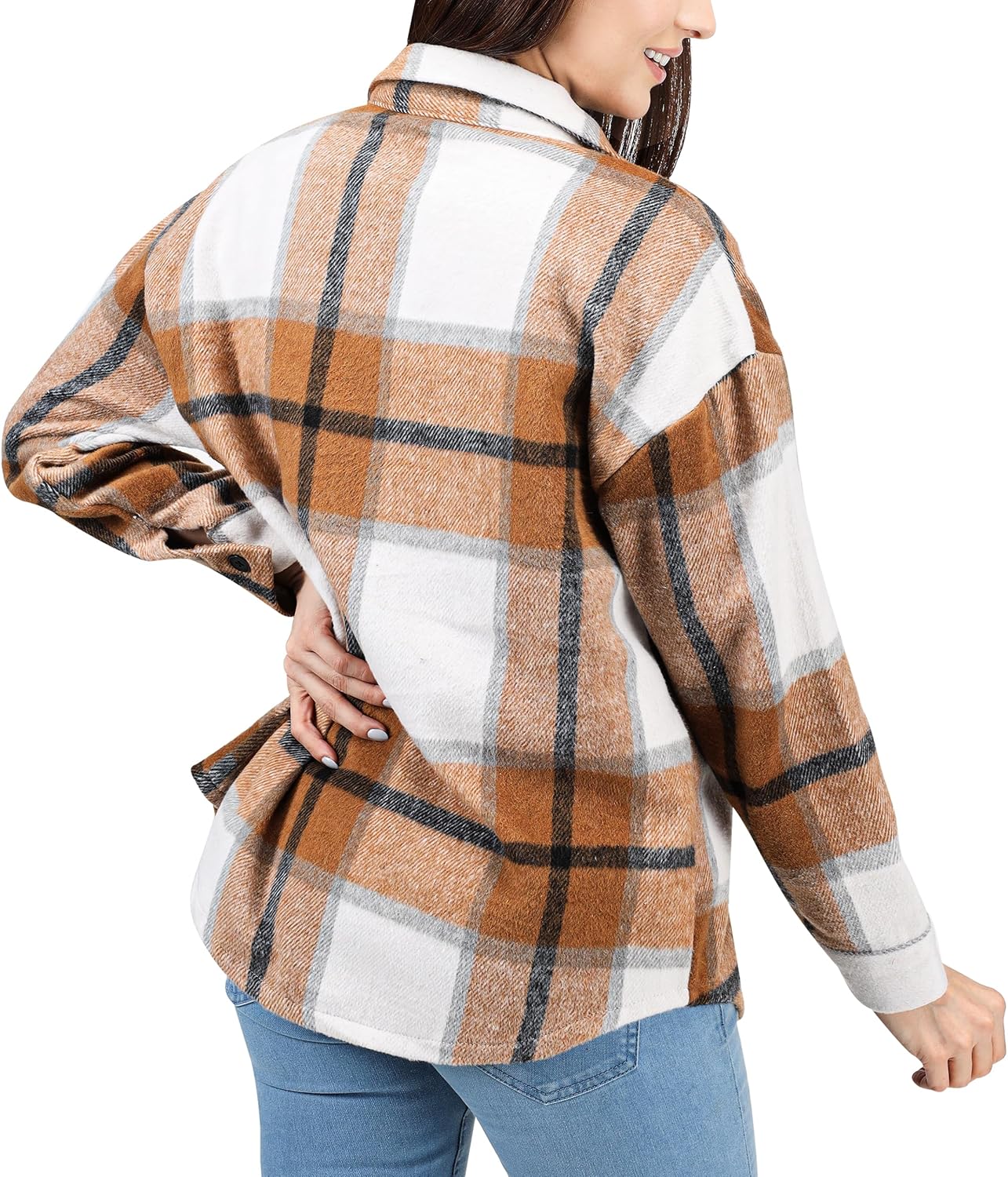 NY Threads Women's Flannel Shirt Plaid Shacket Fall Outfit Relaxed Fit Button Down Long Sleeve Top Casual Jacket for Women - Image 2