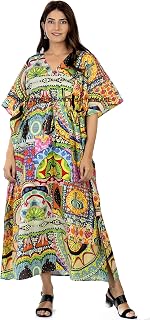 Women's Cotton Kaftan Plus Size Maxi Caftan Gown Handmade Abstract Print Sleepwear One Piece Long Dress