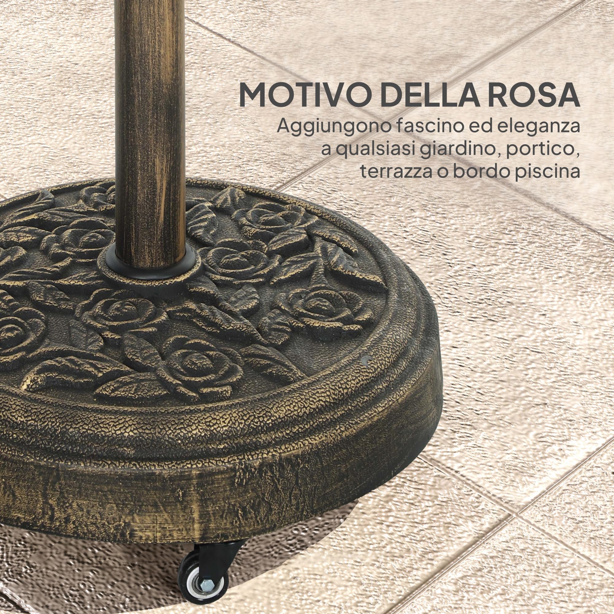 Outsunny Base per Ombrellone Rotonda da Esterno 21 kg con Ruote Bronzo | Basamento in Resina, Supporto per Ombrelloni da 32mm/38mm/48mm, per Giardino, Terrazza, Piscina