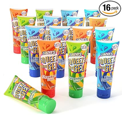 Liquid Sour Candy Squeeze Gel Candies Assorted Flavors, Blue Raspberry,  Strawberry, Green Apple, Kosher Novelty Candy, 2.82 OZ each Bulk Candy Pack  of ...