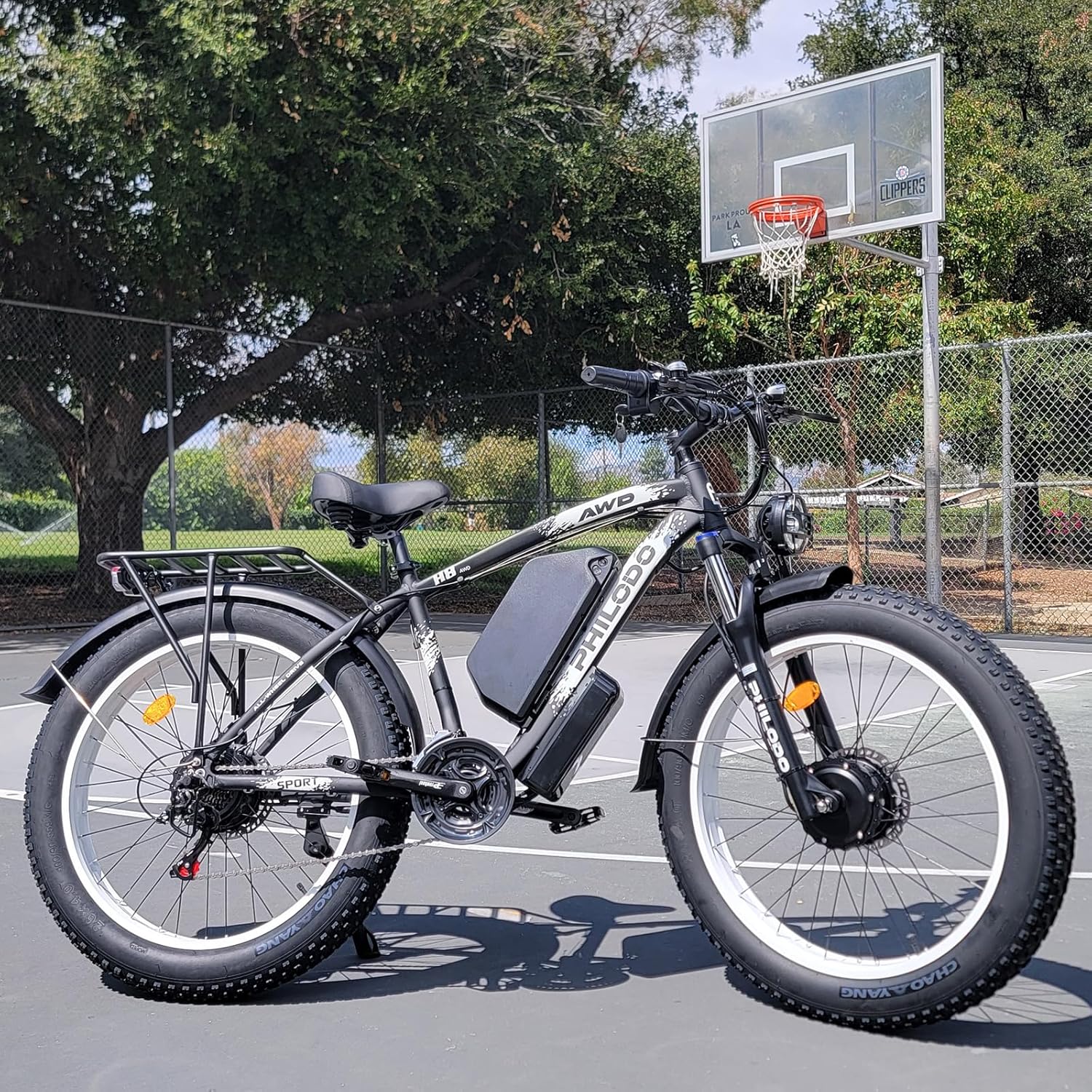 PHILODO Electric Bike for Adults, 60V 25Ah Fat Tire Ebike Dual Motor AWD 5000W Peak 45MlLE-Phour Electric Bicycles 21-Speed with Ignition Lock Hydraulic Disc Brake