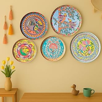 - Madhubani Wall Plate for home decor | metal wall decor items for living room | diwali gifts for family & family | home decor and house warming gift items | wall art & showpiece| Set of 5