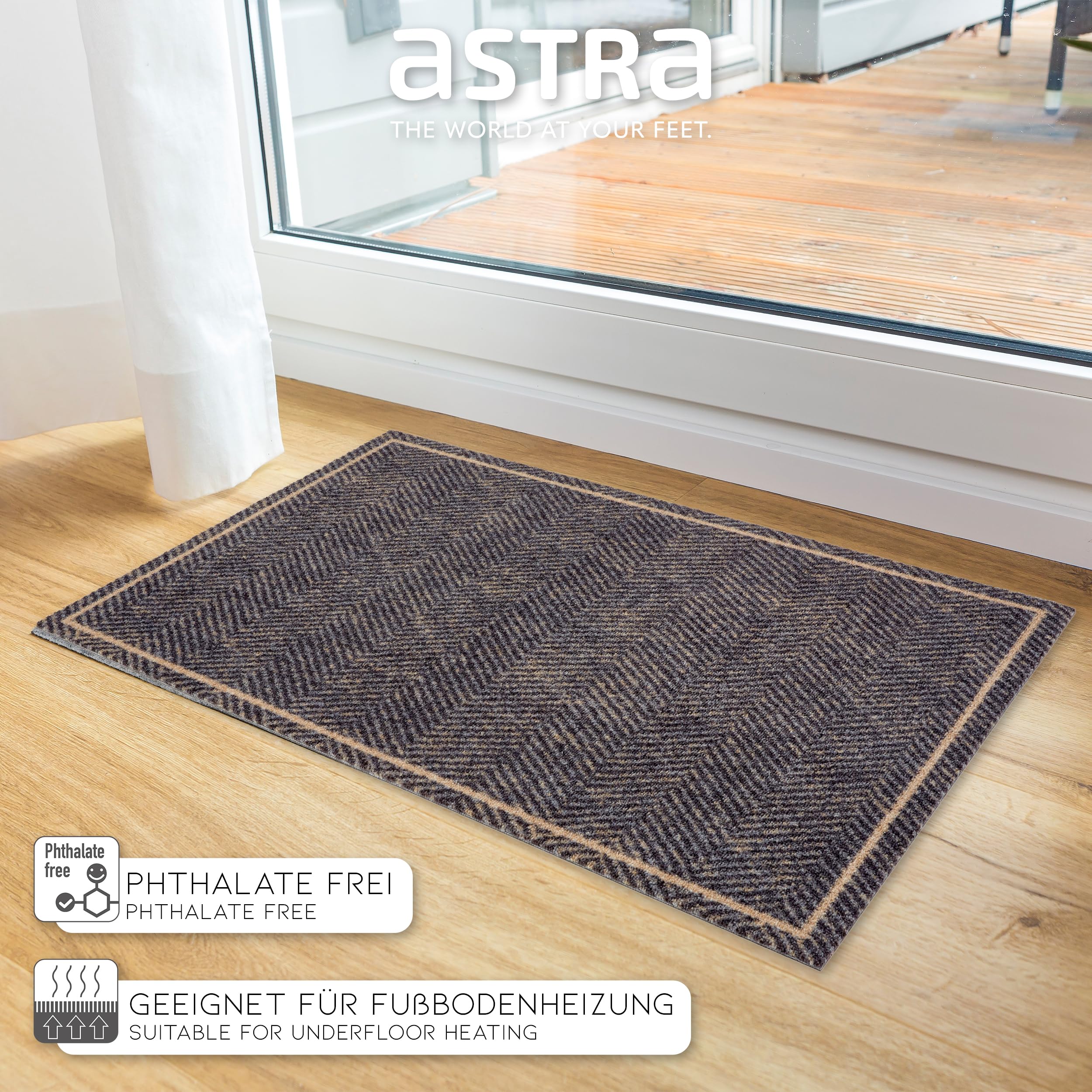 Astra Tapis d'entrée antidérapant intérieur 66 x 110 cm Chevrons Welcome - Tapis Anti-salissures Absorbant - Lavable en Machine 30°C - Tapis de Porte Design