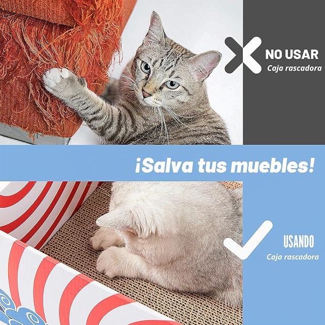 Foto 7 de 8 de Conlun 5 Unidades Rascador para Gatos con Caja, Rascador Gato Reversible Doble Cara, Agujeros Interactivos