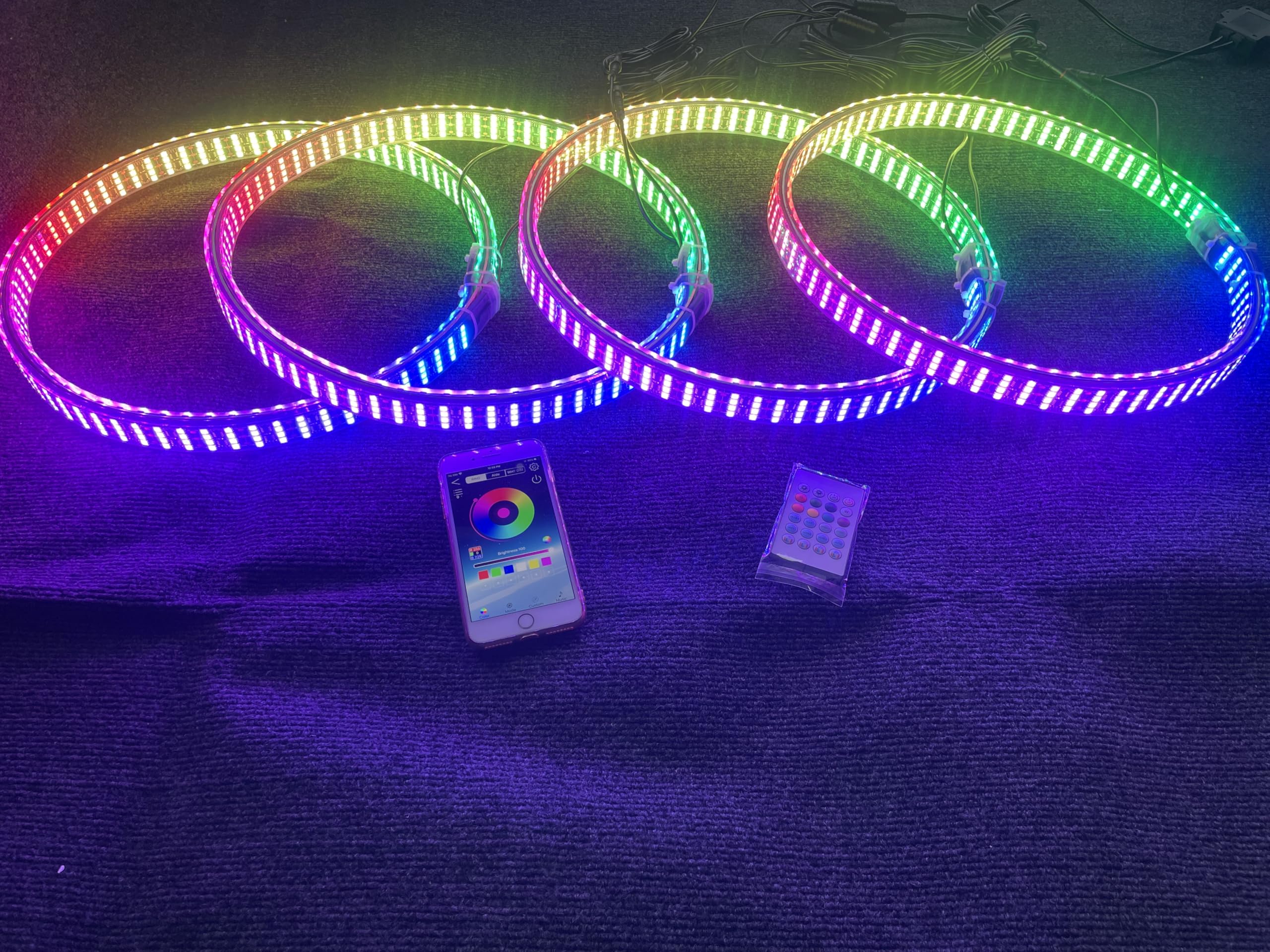 Ydzwavui Double Sides Quad Row - 8Rolls Brightest Chasing LEDs 15.5 Wheel Well Lights RGB Multi-Color Dream Color Dynamic Chaser Rings Lighting for Car Truck Vehicle Bluetooth + Remote