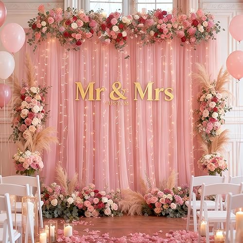 Miniatura 9 de Cortina de telón de fondo de tul negro de 10 x 10 pies con cadena de luces para fiestas, cortinas de telón de fondo transparentes para decoración