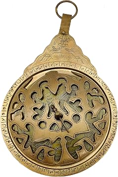 5MOONSUN5s 8.5" Hanging Brass Arabic Astrolabe Globe Maritime Navigational Astrological Calendar Replica Beautiful Hand Calligraphy in Arabic for Home Decor or Personal Gifting.