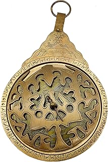 5MOONSUN5's 8.5" Hanging Brass Arabic Astrolabe Globe Maritime Navigational Astrological Calendar Replica Beautiful Hand Calligraphy in Arabic for Home Decor or Personal Gifting.