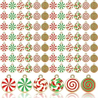 Kajaia 60 Pieces Christmas Pendant Candy Cane Pendant Charm for Jewelry Making Christmas Enamel Charms Alloy Holiday Charms for DIY Crafts Necklace Bracelet Earrings Jewelry Making Supplies