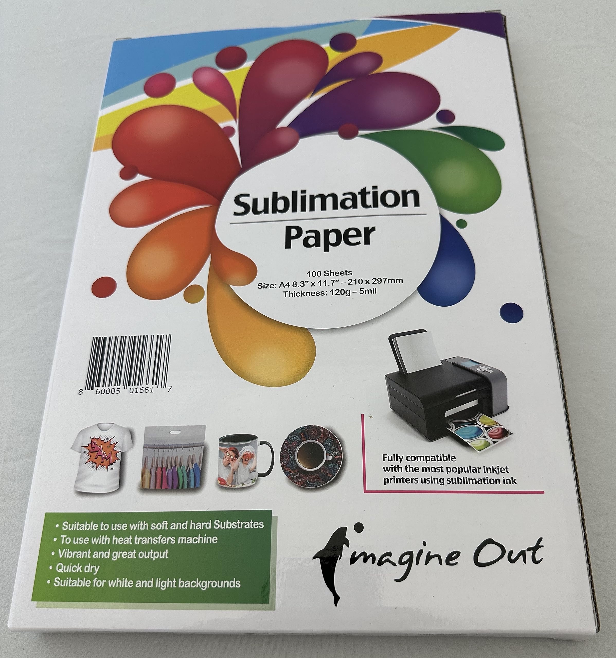 Papel de transferencia de calor por sublimación, 120 g, paquete de 100 hojas A4