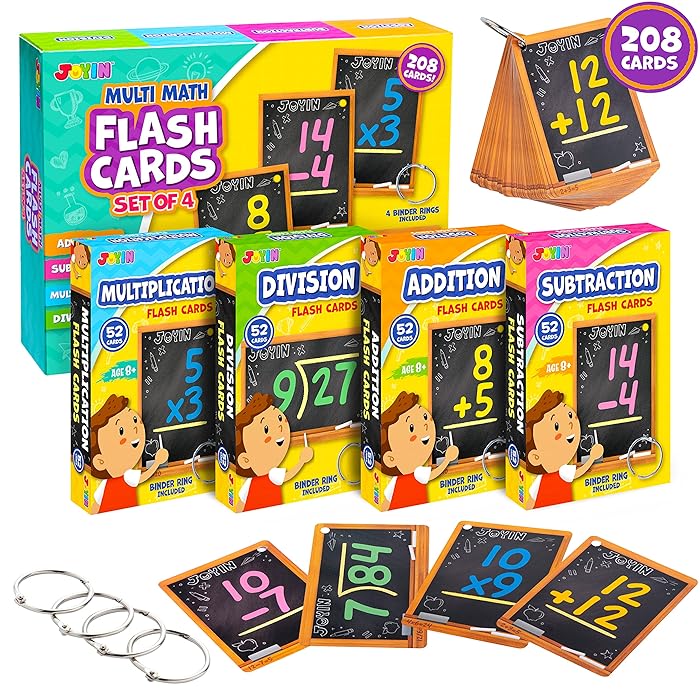 Buy JOYIN 208 PCS Math Flash Cards With 4 Rings Addition Subtraction