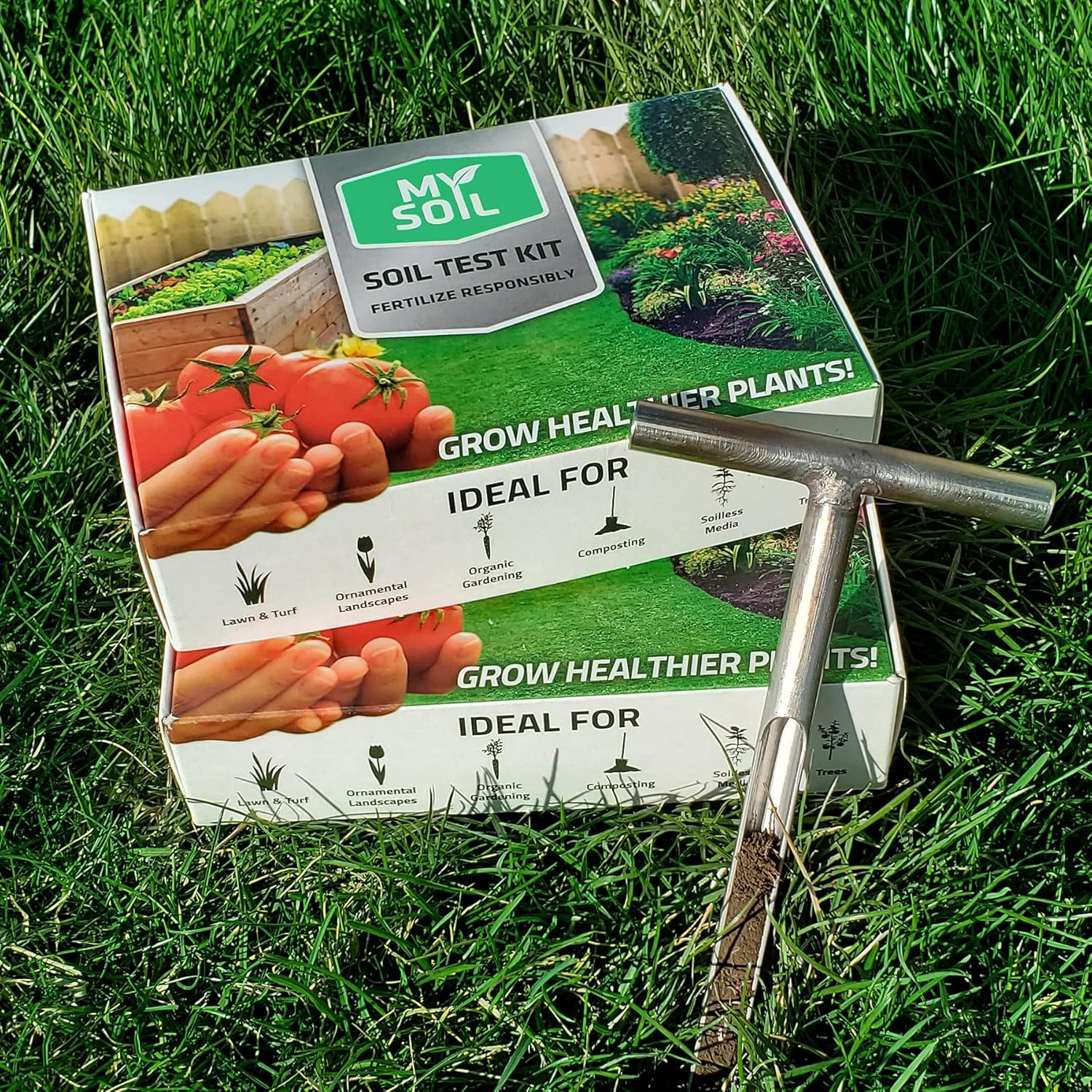 MySoil - Soil Test Kit PRO Pack | Grow The Best Lawn & Garden | Complete & Accurate Nutrient and pH Analysis with Recommendations Tailored to Your Soil and Plant Needs | 2 Test Kits + 1 Soil Probe : Patio, Lawn & Garden