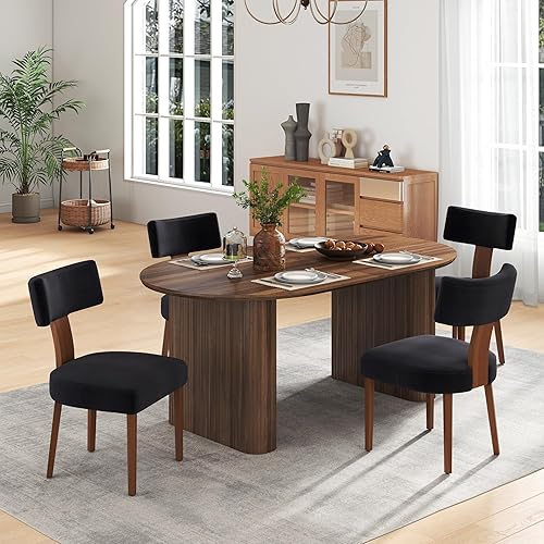 Miniatura 23 de Juego de mesa de comedor ovalada extensible de 59 a 90 pulgadas con 6 sillas de comedor con respaldo en T para 6 personas, moderna mesa de comedor
